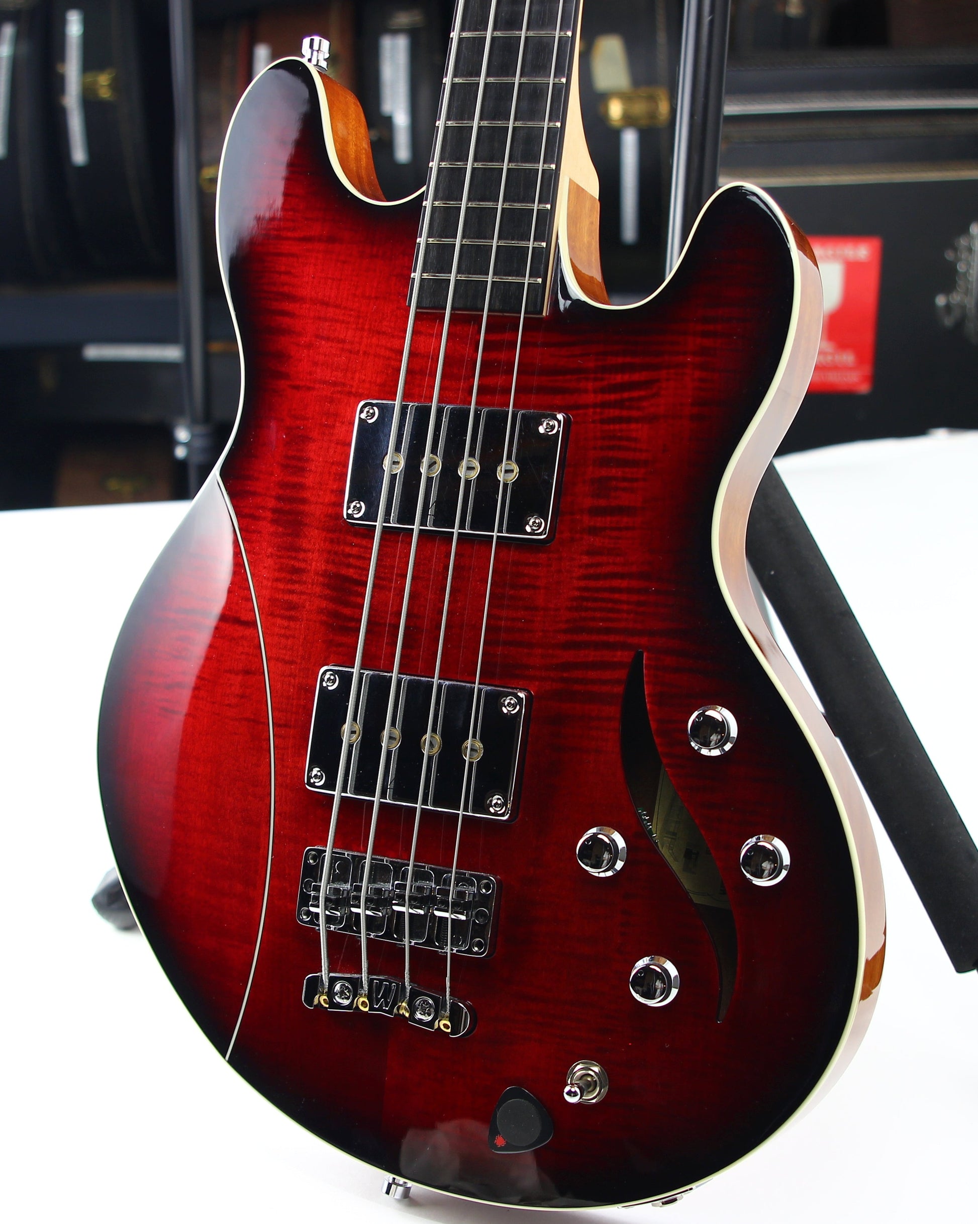 2018 Warwick TEAMBUILT Pro Series Lee Sklar Electric Bass I Semi-Hollow - Made in Germany Sklarbass star! 4 String - Burgundy Blackburst Transparent idolmaker