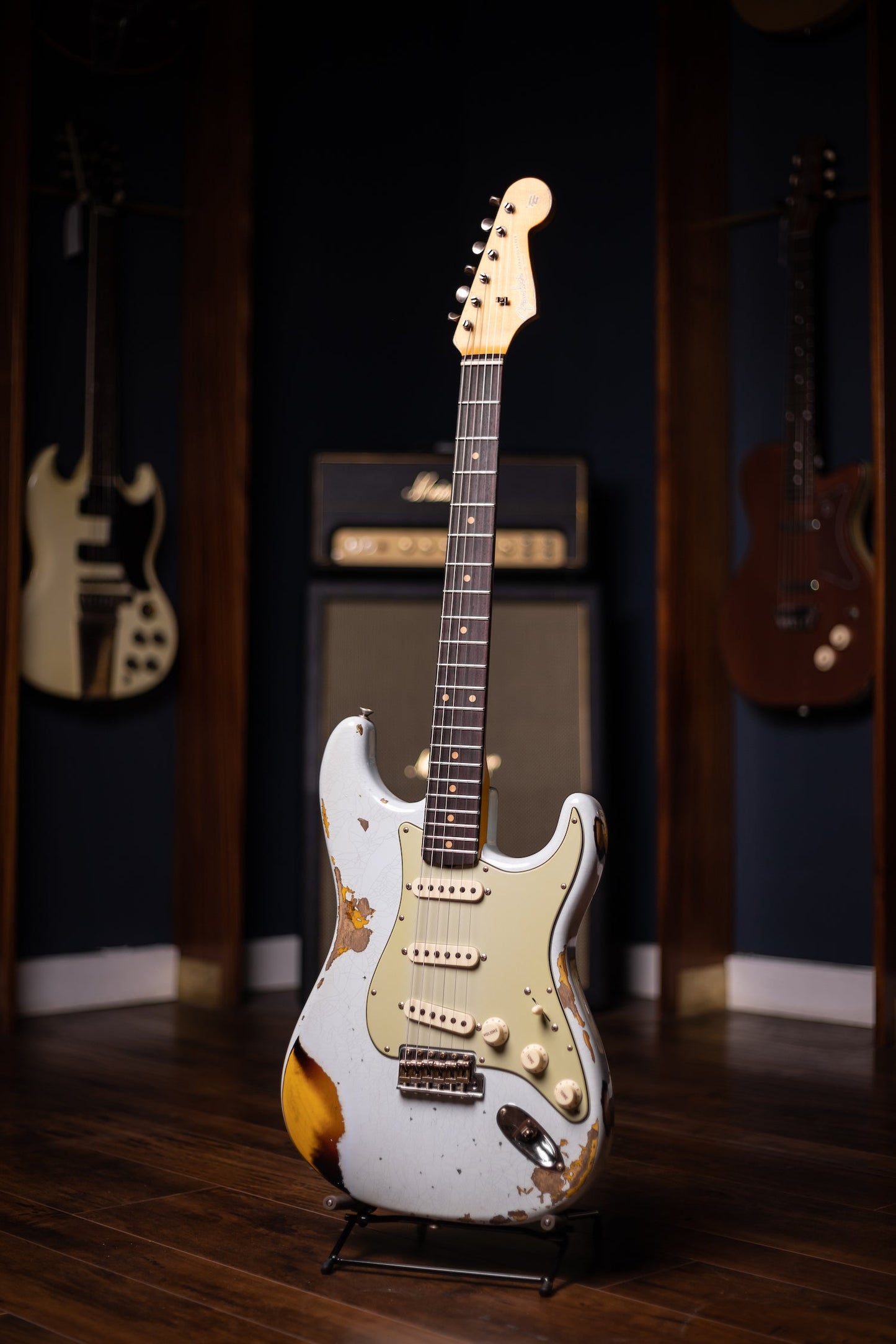 Fender Custom Shop '61 Stratocaster Heavy Relic Electric Guitar - Super Faded Aged Sonic Blue over 3-Color Sunburst