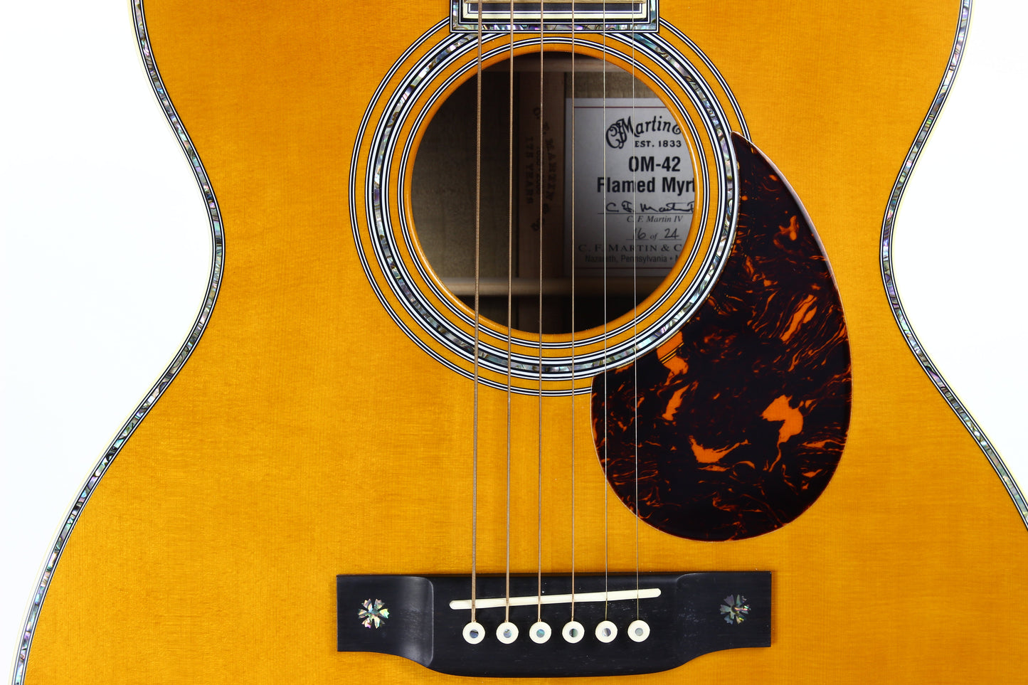 2008 Martin Limited Edition OM-42 Flamed Myrtle - 1 of 24, Engraved Tuners, Aged Toner