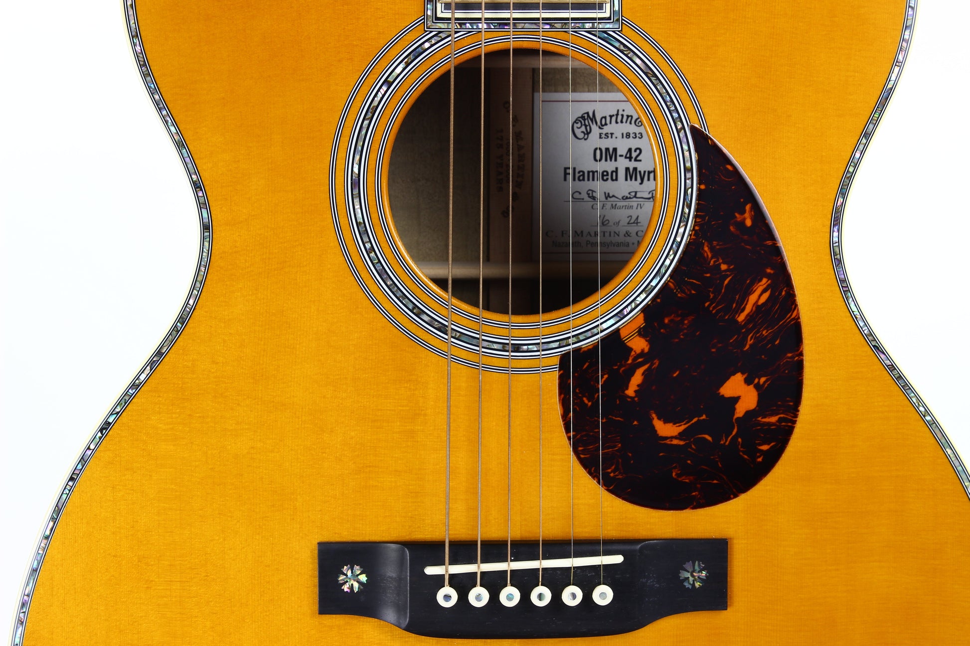 2008 Martin Limited Edition OM-42 Flamed Myrtle - 1 of 24, Engraved Tuners, Aged Toner