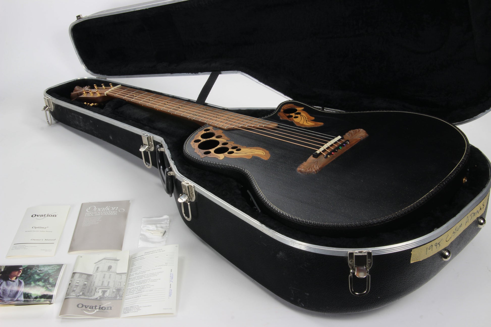 1995 Ovation SUPER ADAMAS Custom 1589-5 86 CARVED Headstock - Black Speckled Gold, Deep Body! 1587