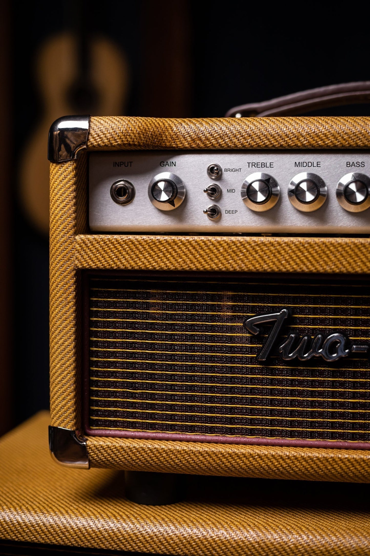 PRE-ORDER | Two-Rock Studio Signature 35 Watt Tube Head and 12-65B 1x12 Extension Cabinet - Lacquered Tweed, Silver Chassis, Fender Style Oxblood Gold Stripe Grill, Black Knobs, Burgandy Pipping