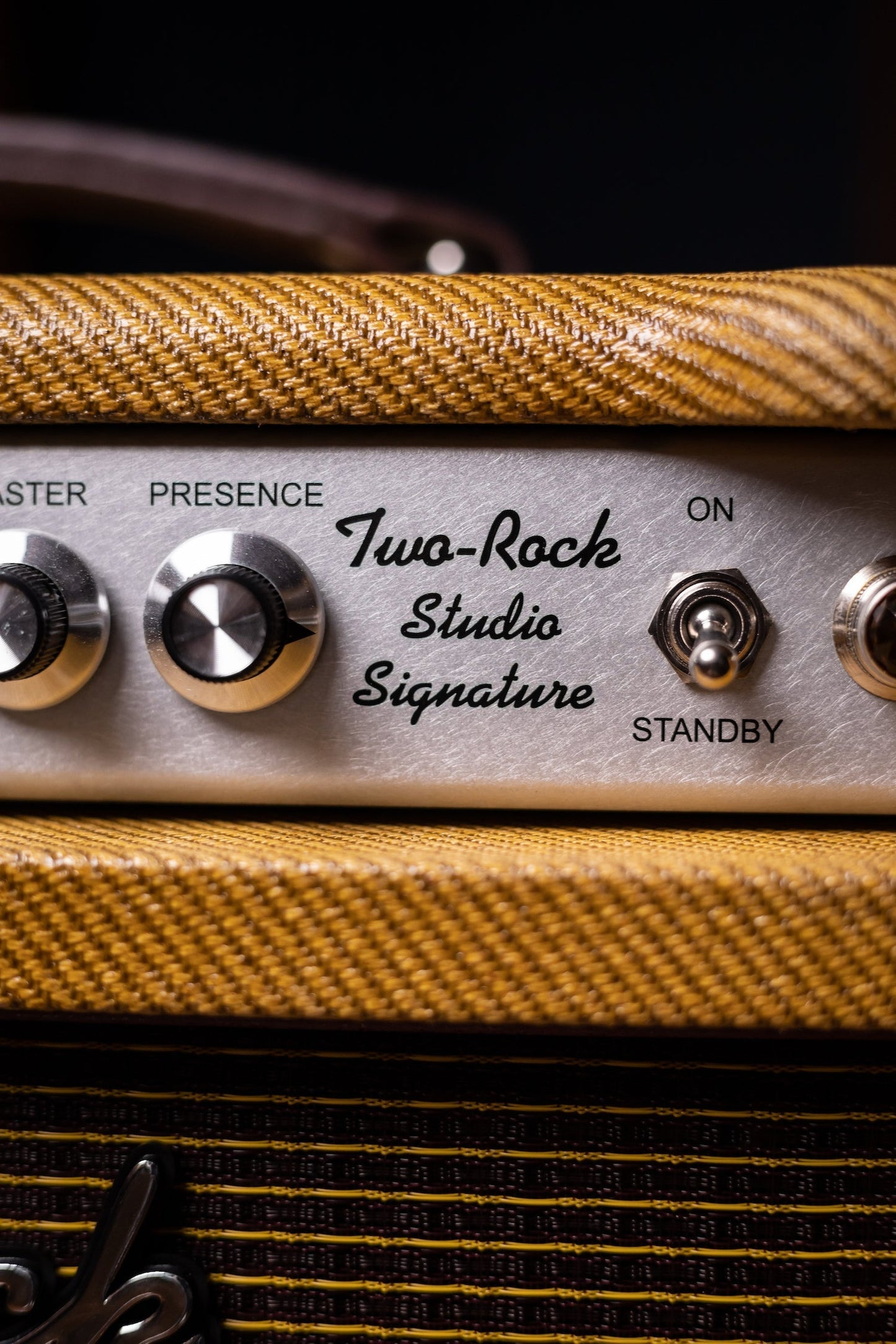 PRE-ORDER | Two-Rock Studio Signature 35 Watt Tube Head and 12-65B 1x12 Extension Cabinet - Lacquered Tweed, Silver Chassis, Fender Style Oxblood Gold Stripe Grill, Black Knobs, Burgandy Pipping