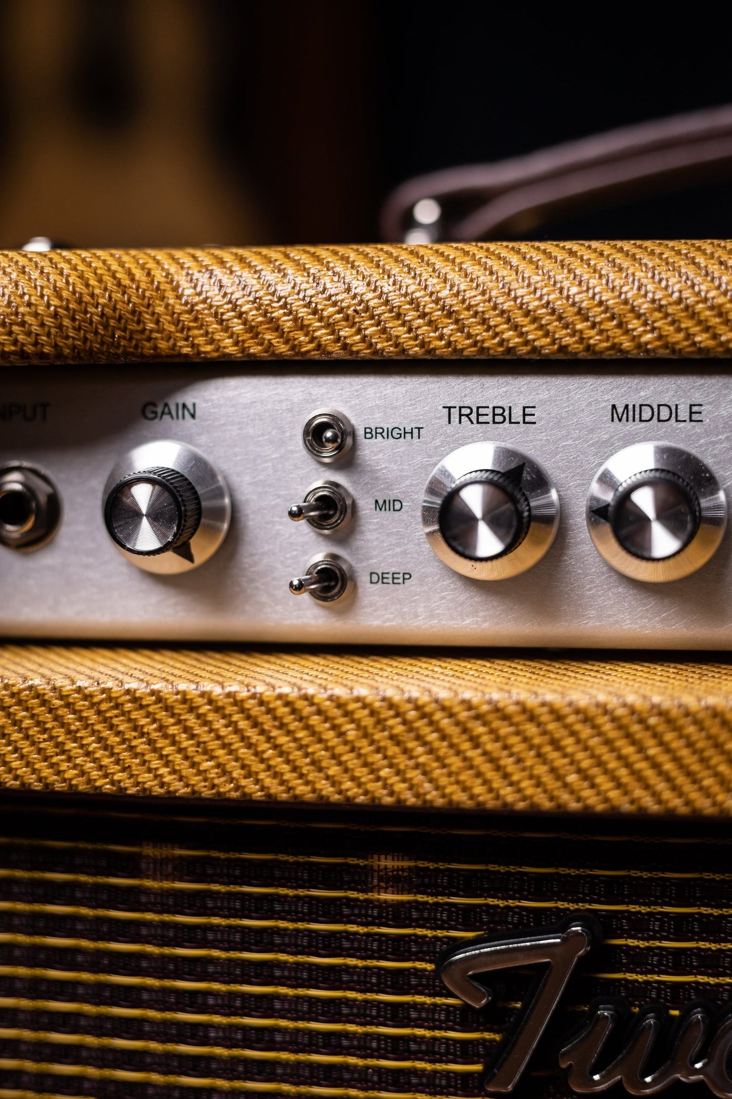 PRE-ORDER | Two-Rock Studio Signature 35 Watt Tube Head and 12-65B 1x12 Extension Cabinet - Lacquered Tweed, Silver Chassis, Fender Style Oxblood Gold Stripe Grill, Black Knobs, Burgandy Pipping