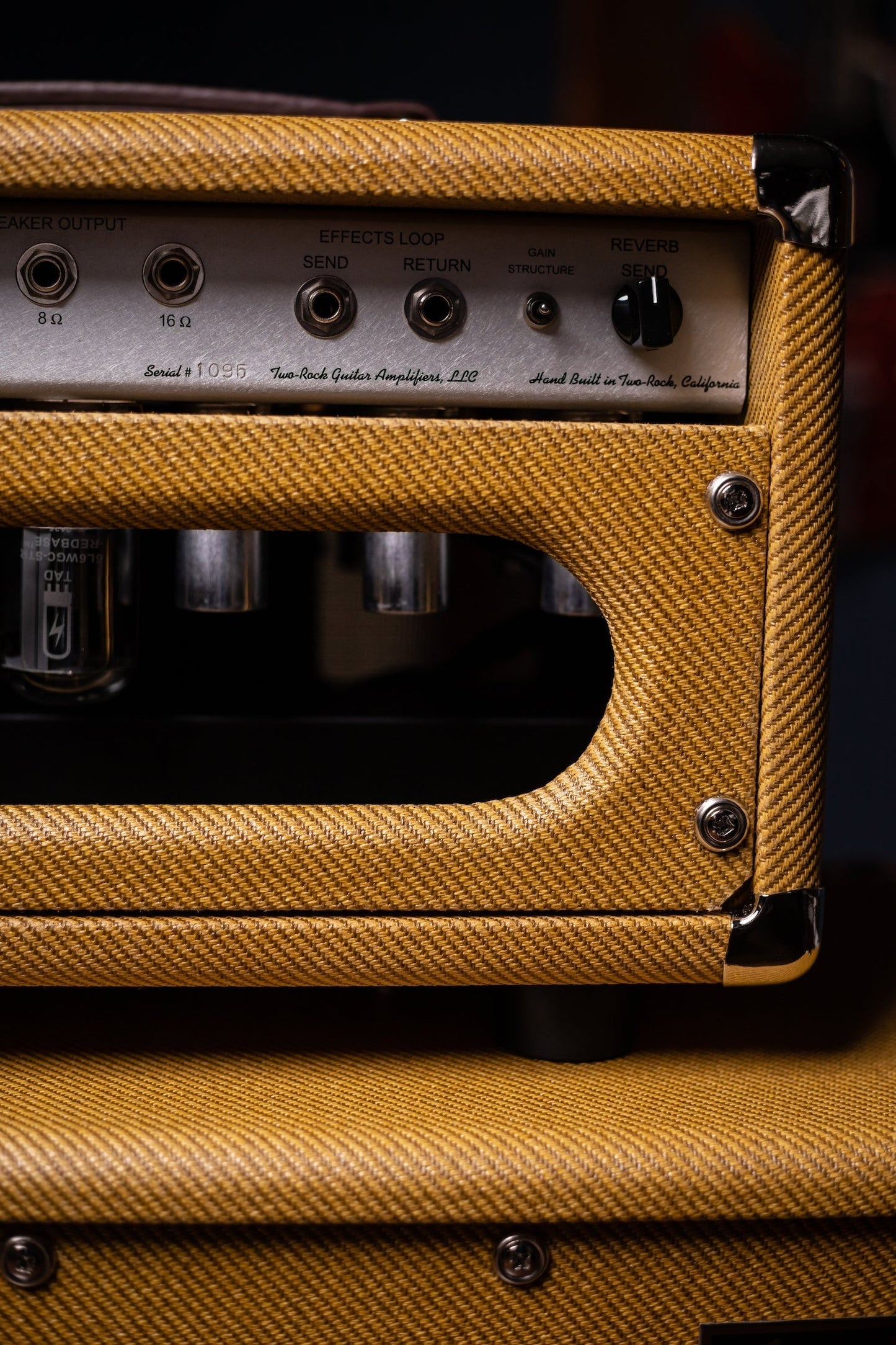 PRE-ORDER | Two-Rock Studio Signature 35 Watt Tube Head and 12-65B 1x12 Extension Cabinet - Lacquered Tweed, Silver Chassis, Fender Style Oxblood Gold Stripe Grill, Black Knobs, Burgandy Pipping