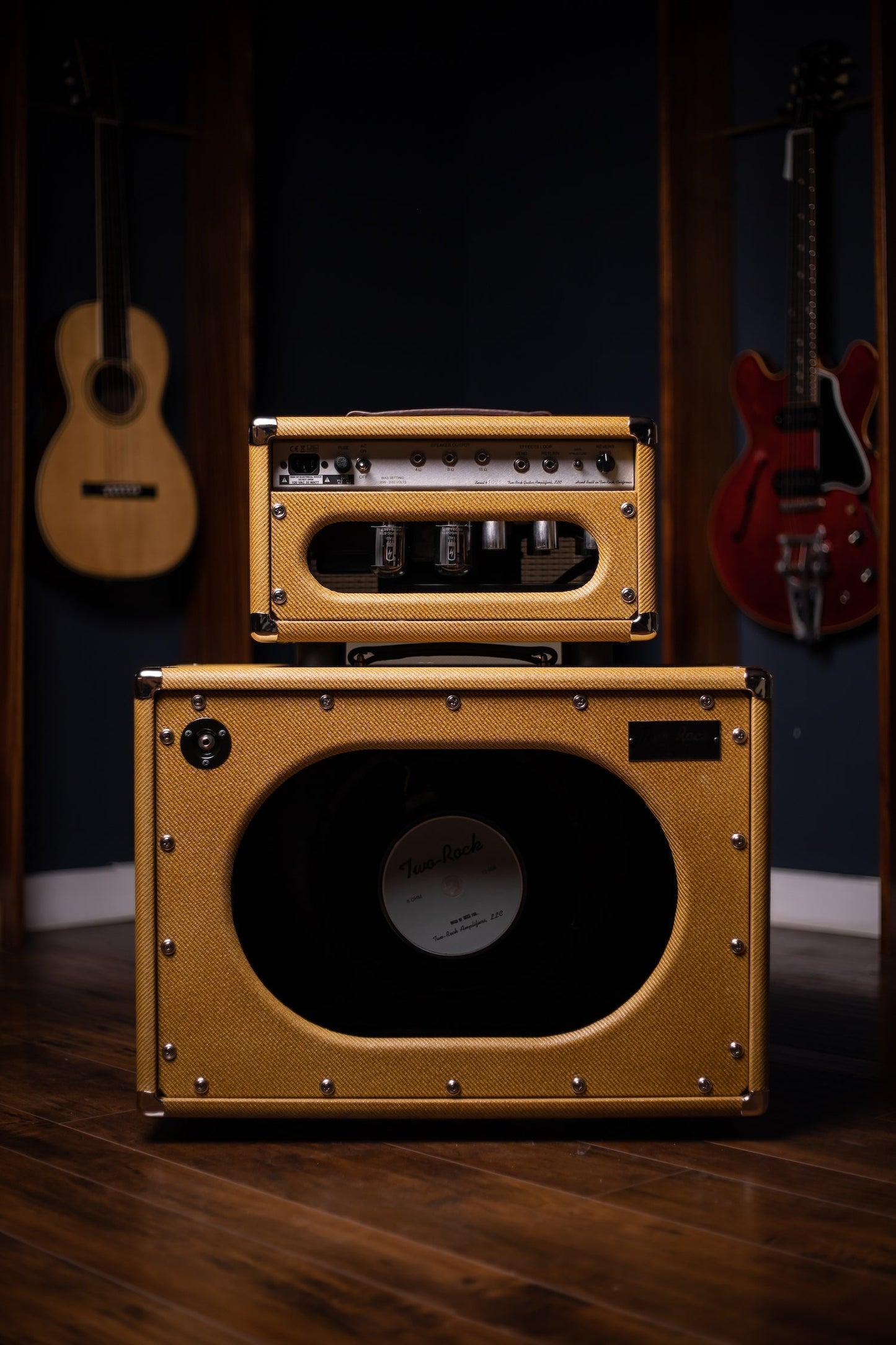 PRE-ORDER | Two-Rock Studio Signature 35 Watt Tube Head and 12-65B 1x12 Extension Cabinet - Lacquered Tweed, Silver Chassis, Fender Style Oxblood Gold Stripe Grill, Black Knobs, Burgandy Pipping