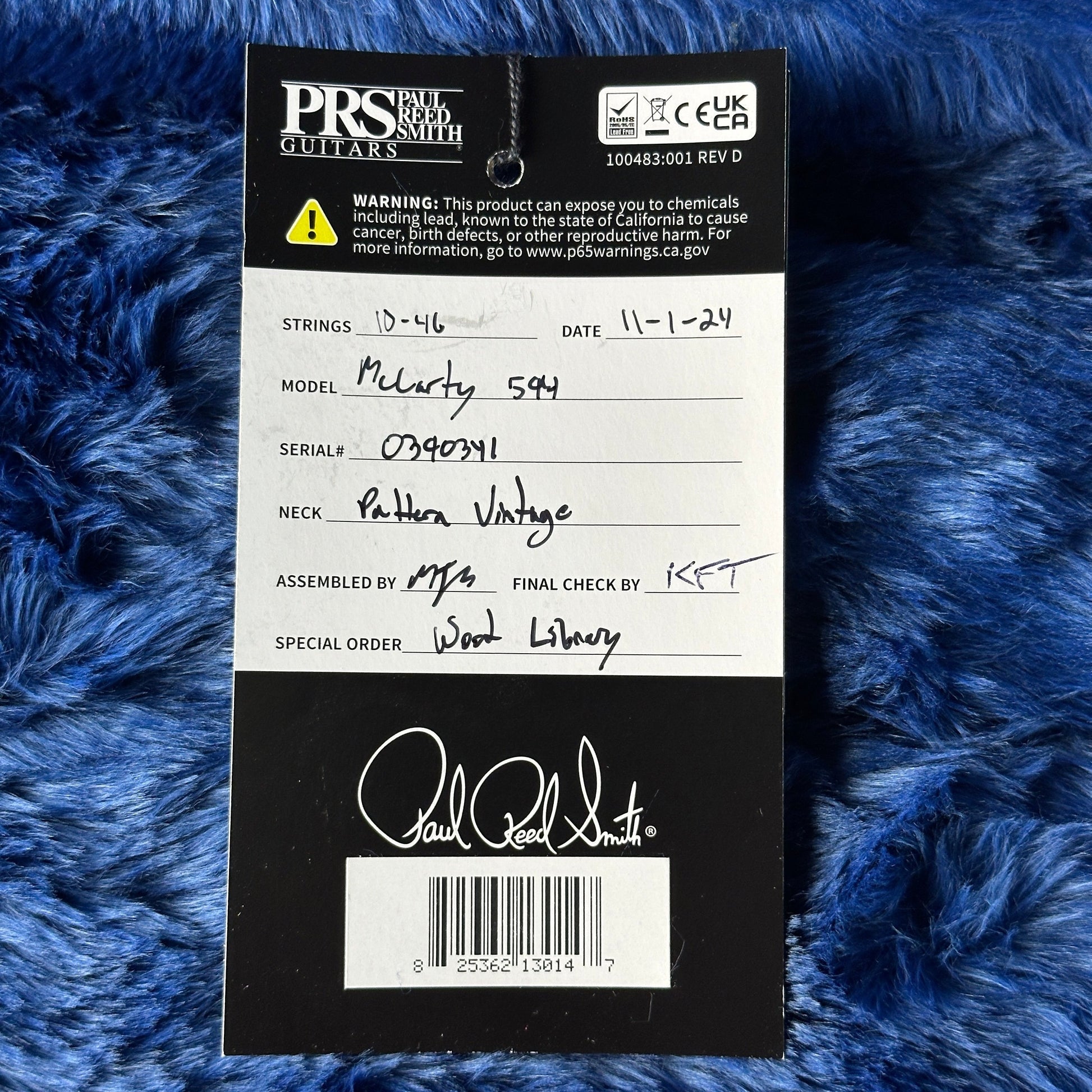 PRS Wood Library McCarty 594 10-top Quilt Black Gold Wraparound Korina w/case
