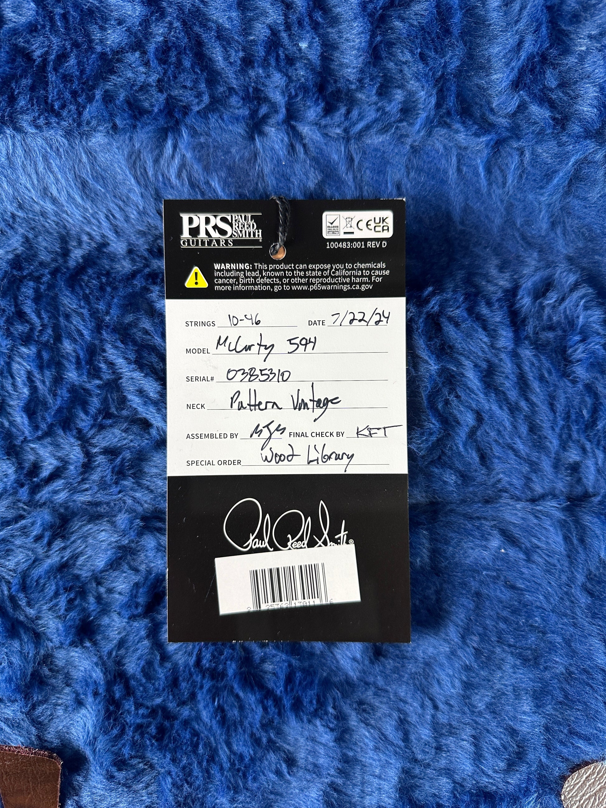 PRS Wood Library McCarty 594 10-top Quilt Livingston Lemondrop w/case