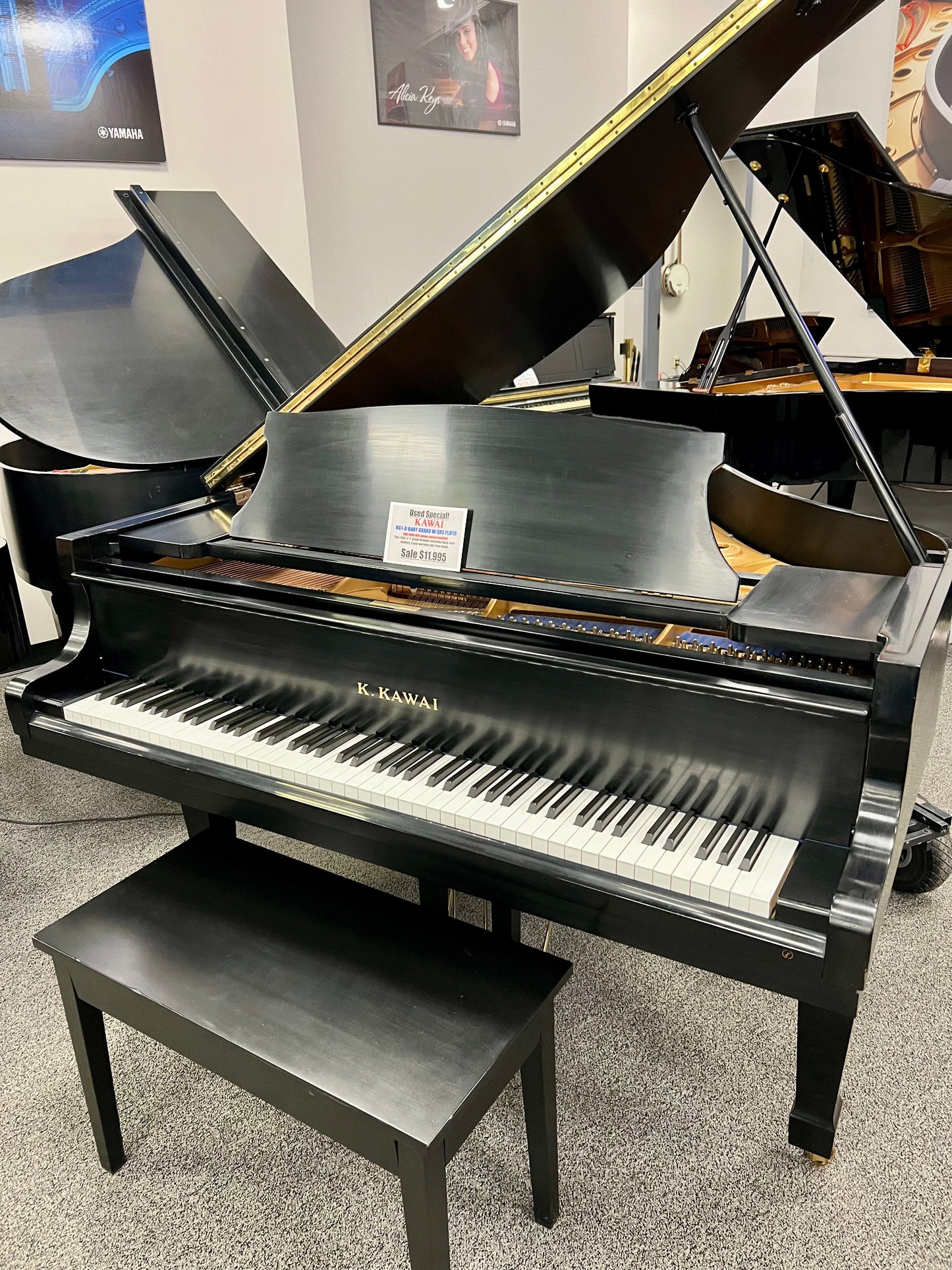 Used Kawai KG1D Baby Grand W/QRS PNO3 WIFI Player system.