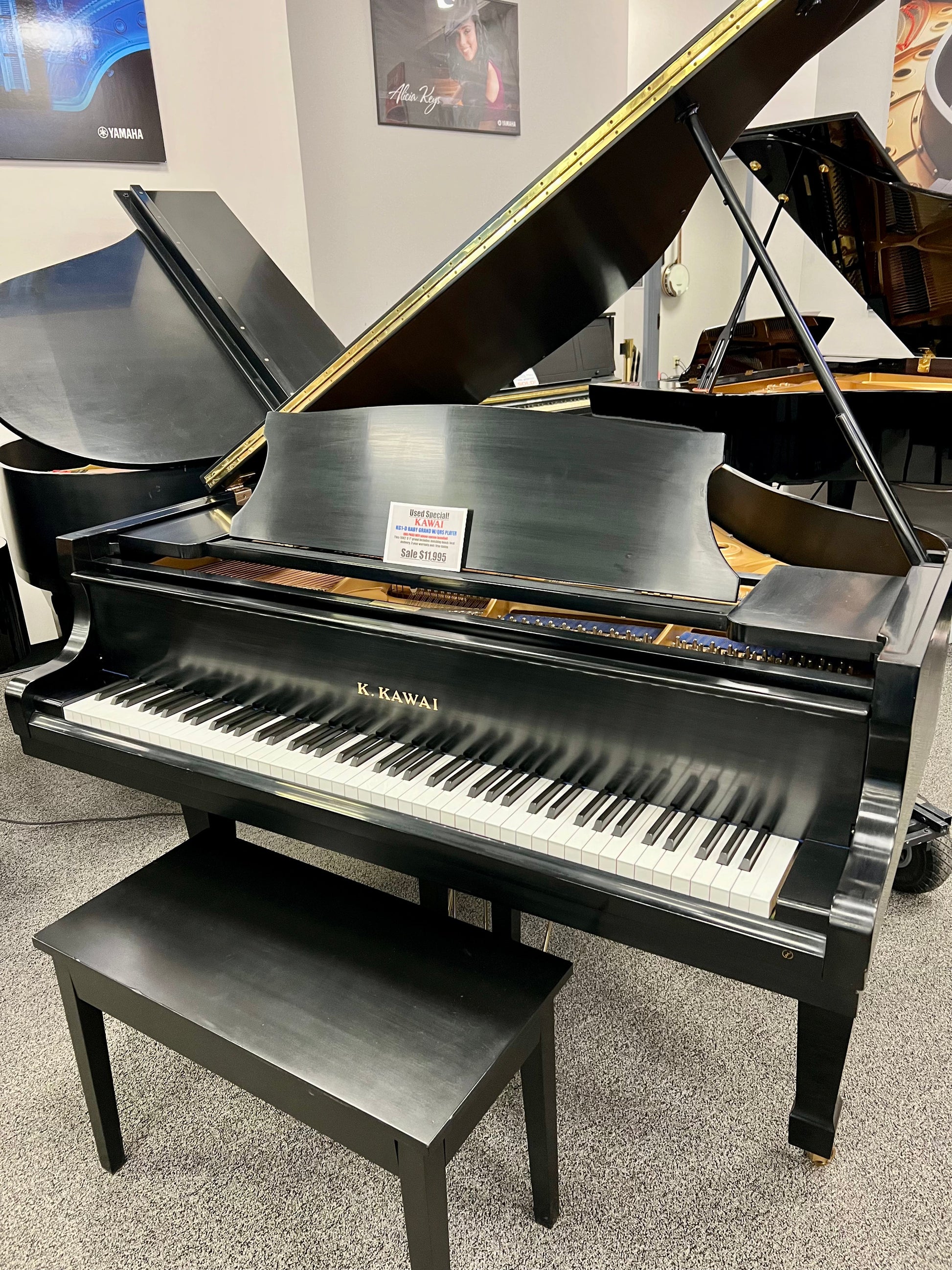 Used Kawai KG1D Baby Grand W/QRS PNO3 WIFI Player system.