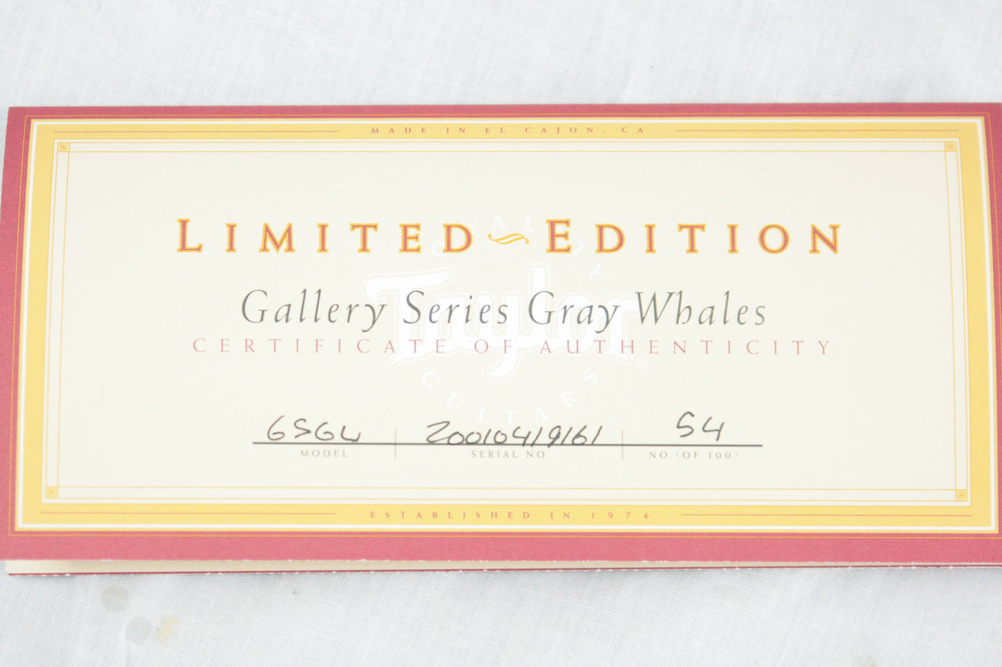 MINT 2001 Taylor Gray Whales GSGW Gallery Series! Exotic Ziricote! Grand Concert