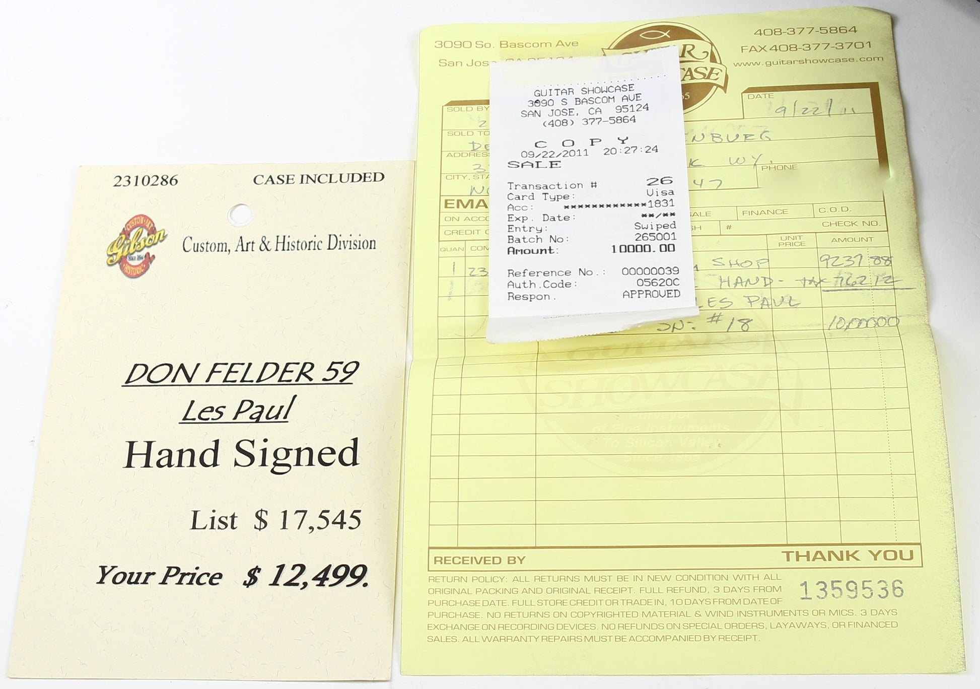 1959 Gibson Custom Shop Don Felder '59 Les Paul | AGED & SIGNED 2010 "Hotel California" EAGLES! standard