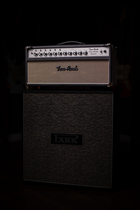 IN STOCK | Two-Rock Silver Sterling Signature 100 Watt Head - Black Bronco, Aged British Black and Tan Cloth, White Piping, Silver Knobs