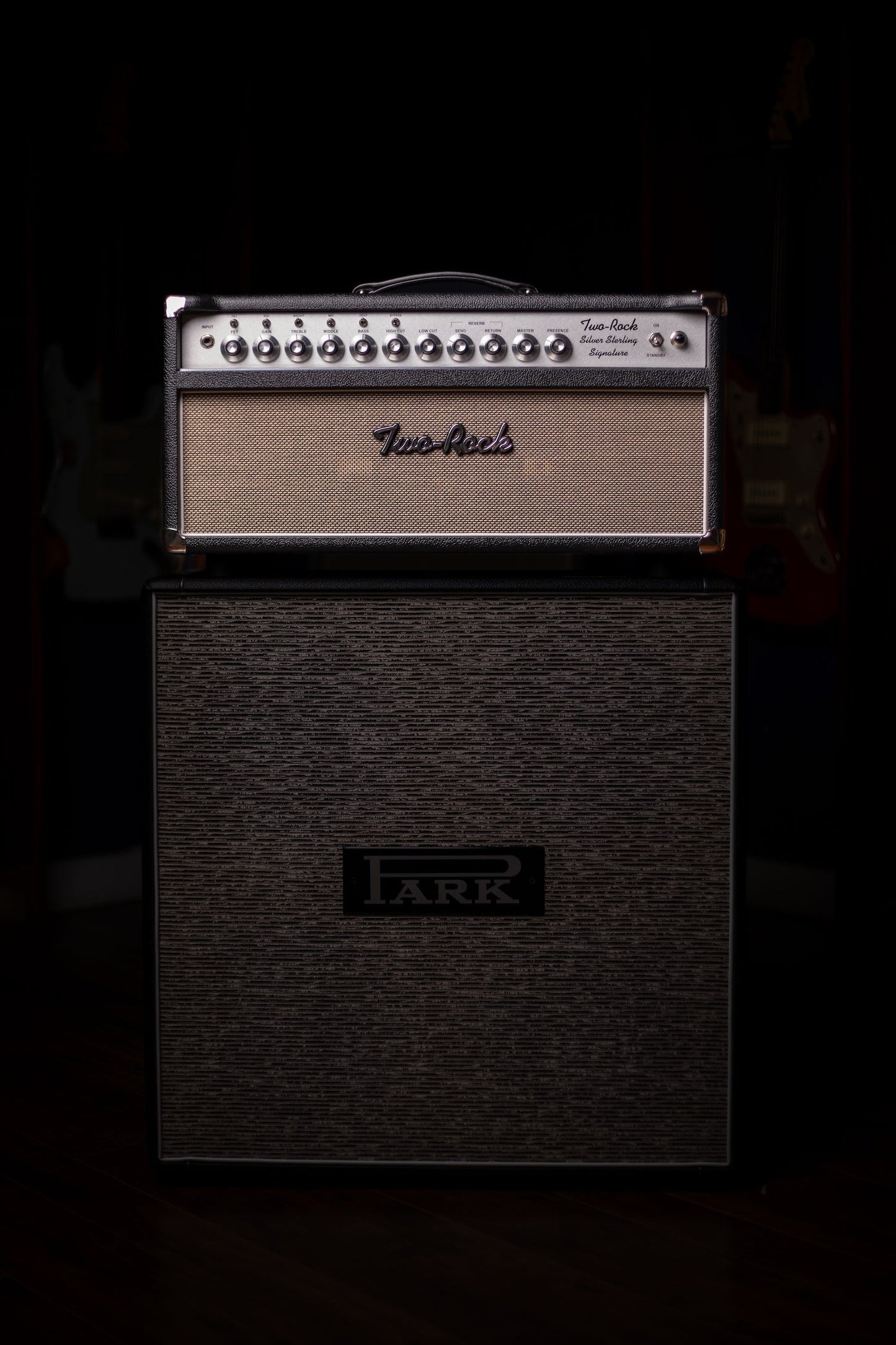 IN STOCK | Two-Rock Silver Sterling Signature 100 Watt Head - Black Bronco, Aged British Black and Tan Cloth, White Piping, Silver Knobs
