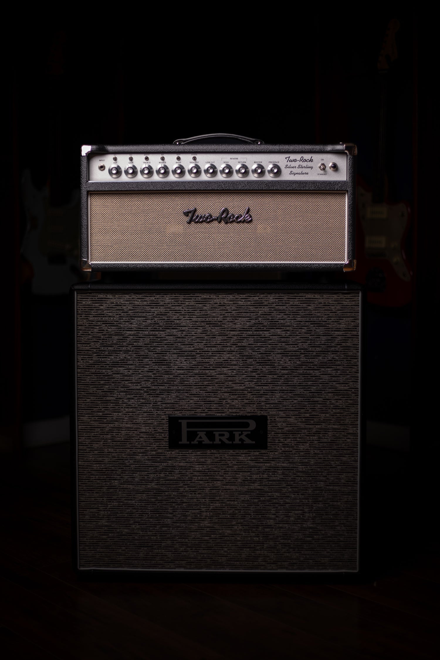 IN STOCK | Two-Rock Silver Sterling Signature 100 Watt Head - Black Bronco, Aged British Black and Tan Cloth, White Piping, Silver Knobs
