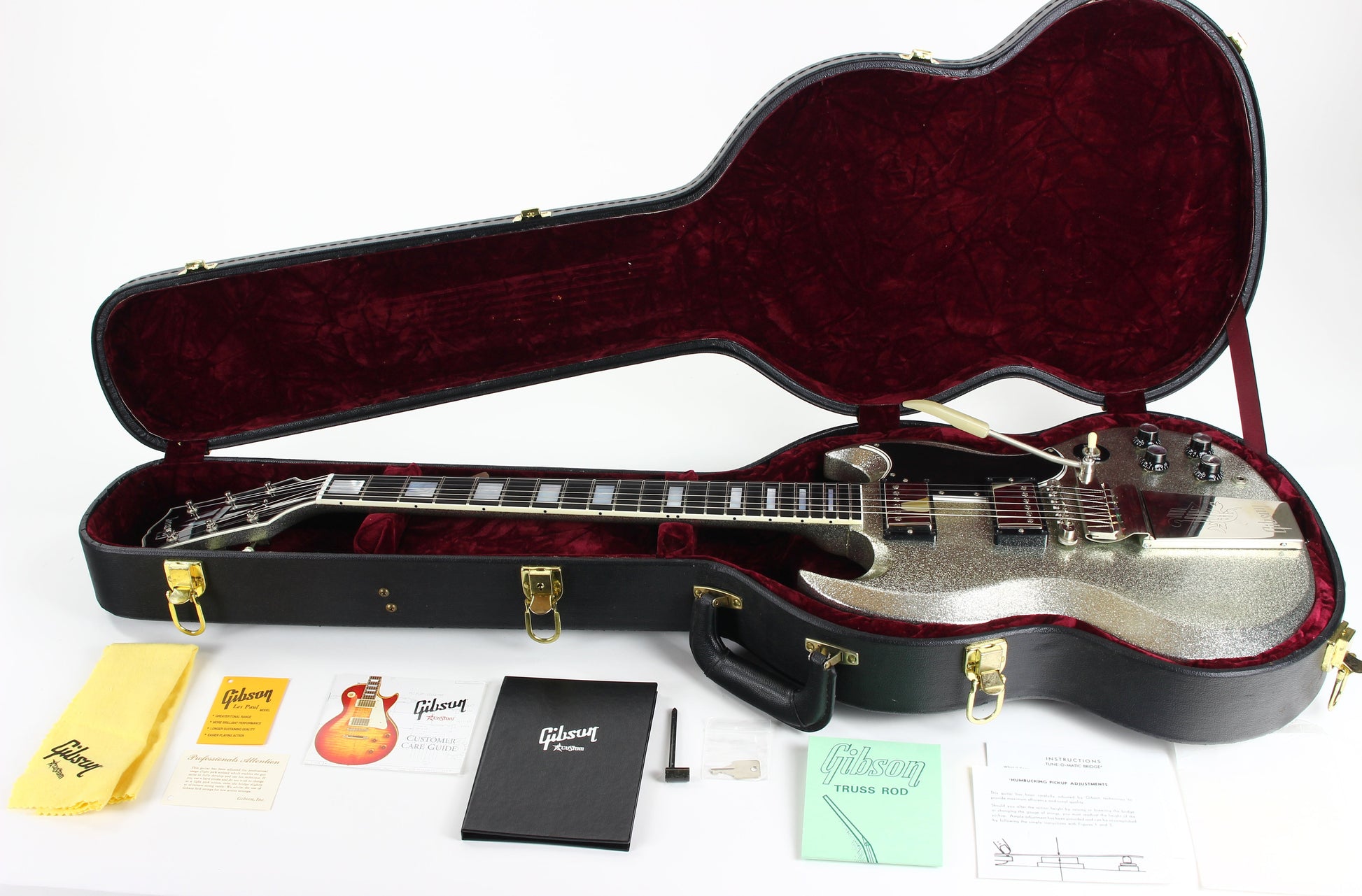 2007 Gibson Custom Shop SPARKLE Silver SG Les Paul Custom w Maestro