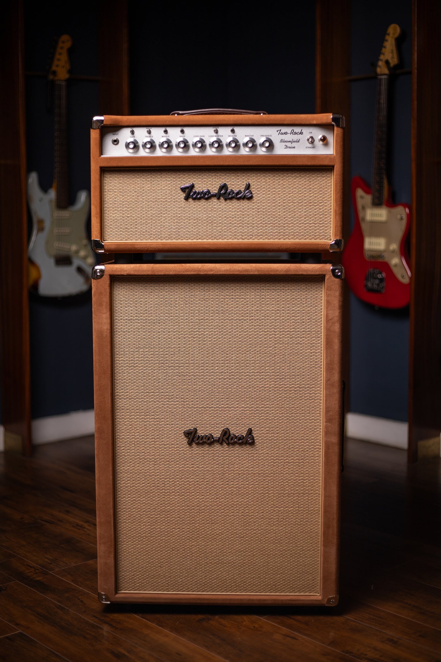 Two-Rock Bloomfield Drive 100/50w Tube Head and Cabinet - Tobacco Suede, Cane Cloth, Silver Anodized, Buckskin Piping, Silver Knobs, TR12 Speakers