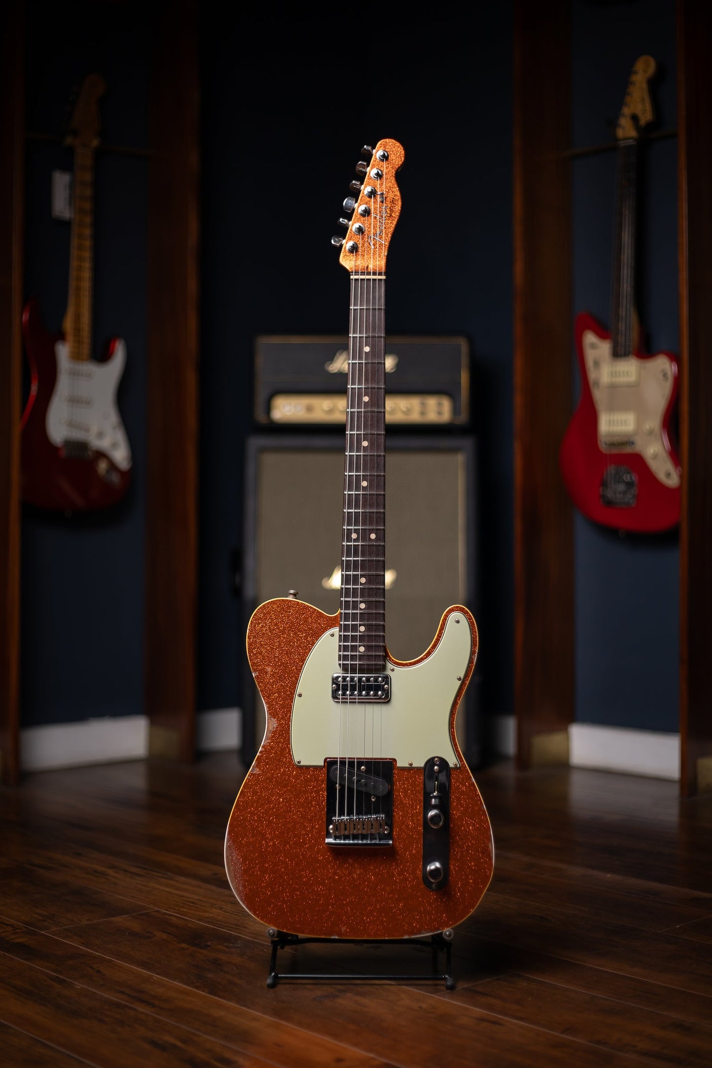 Fender Dual Stack HS Tele Relic Electric Guitar - Orange Sparkle Top with Natural Body