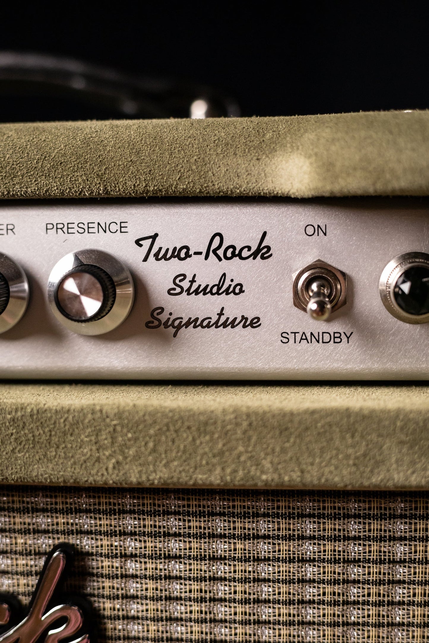 2022 Two-Rock Studio Signature 35 Watt Tube Head and 12-65B 1x12 Extension Cabinet - Moss Green Suede, Silver Chassis, Vintage Gold Grill, Silver Knobs