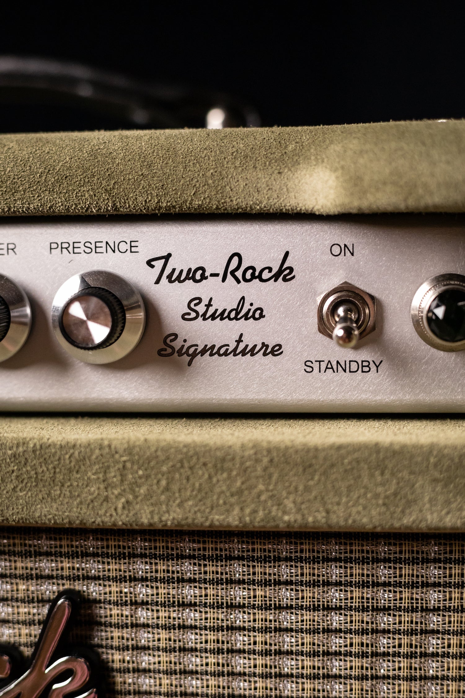 2022 Two-Rock Studio Signature 35 Watt Tube Head and 12-65B 1x12 Extension Cabinet - Moss Green Suede, Silver Chassis, Vintage Gold Grill, Silver Knobs