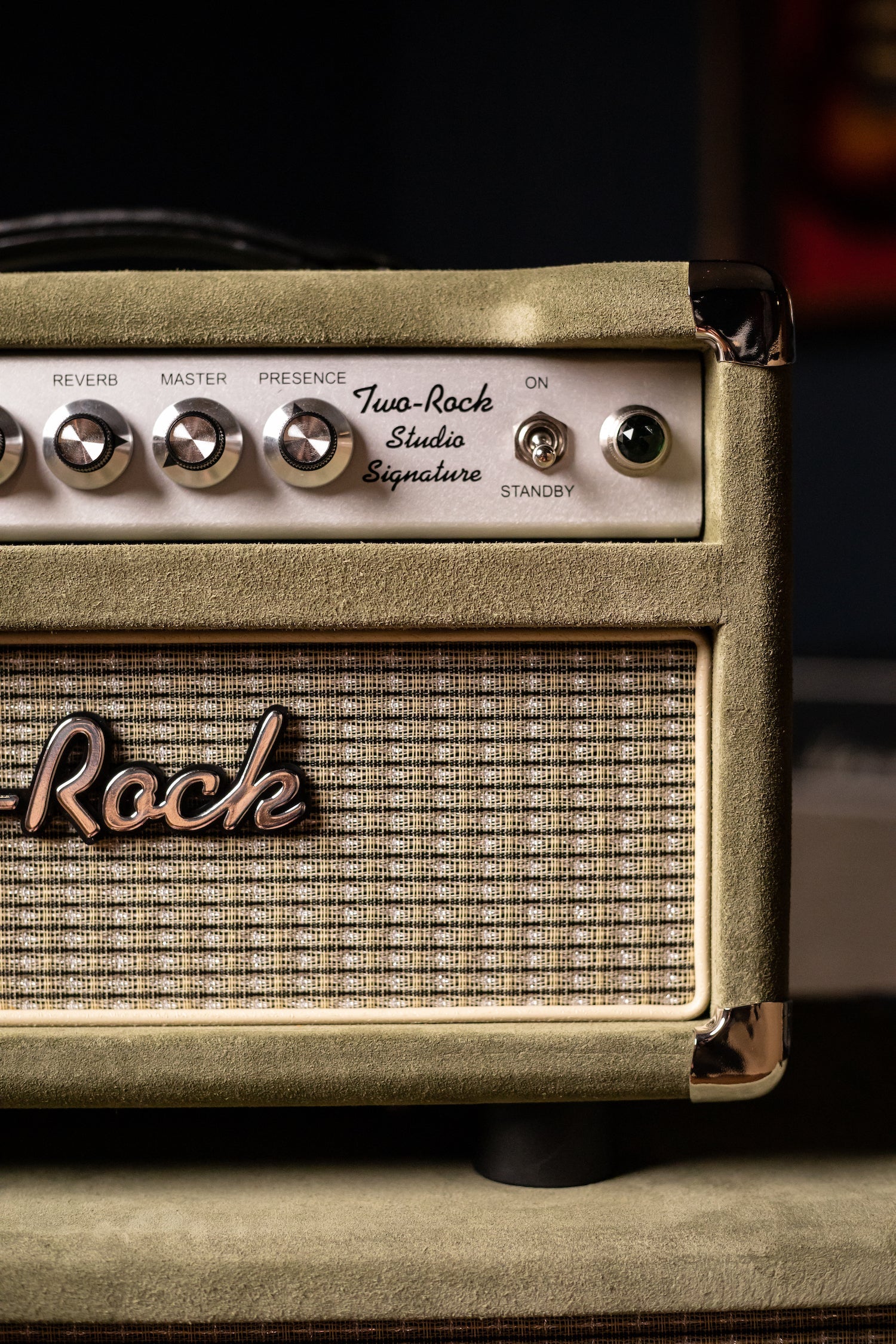 2022 Two-Rock Studio Signature 35 Watt Tube Head and 12-65B 1x12 Extension Cabinet - Moss Green Suede, Silver Chassis, Vintage Gold Grill, Silver Knobs