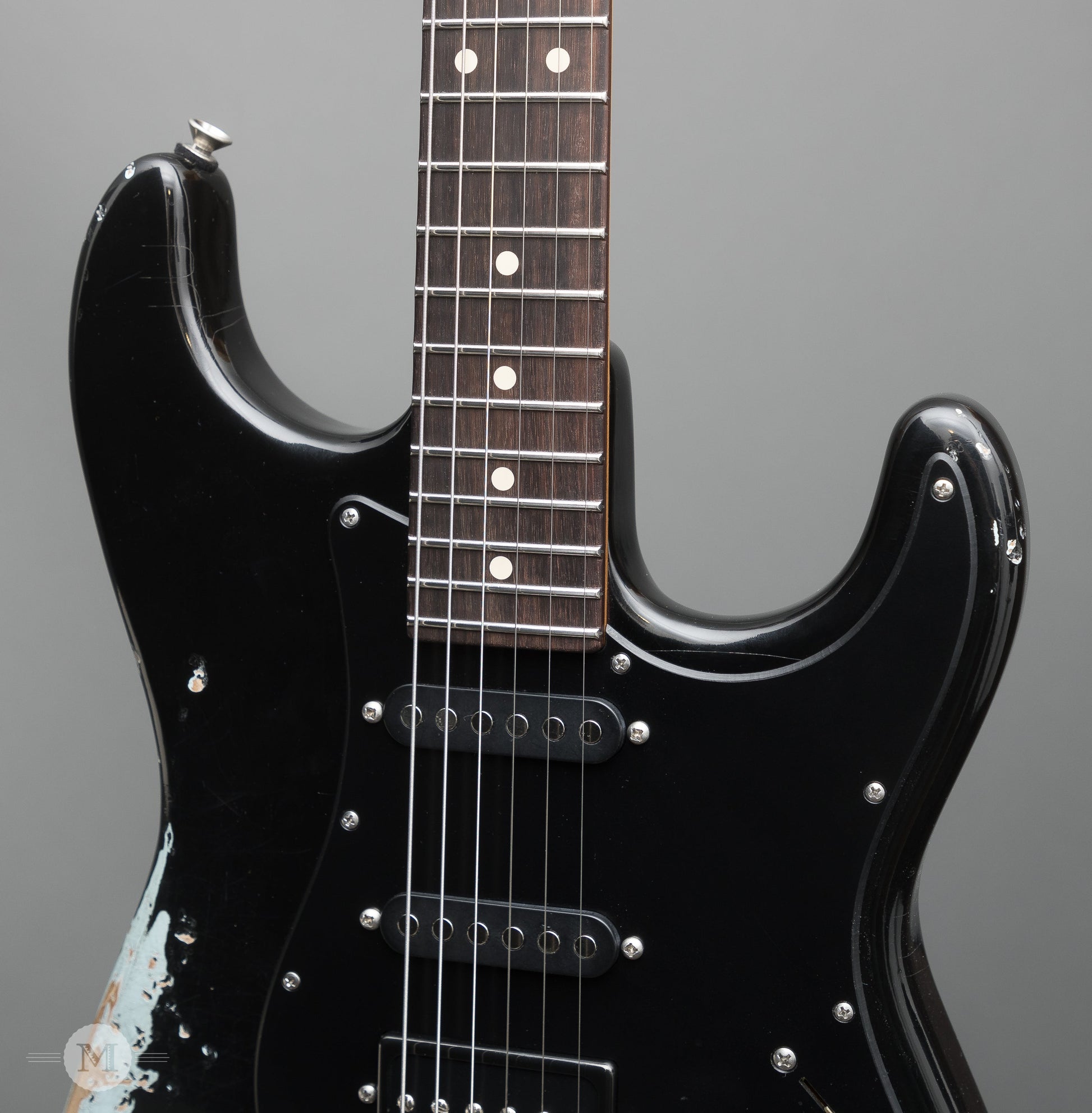 Tom Anderson Electric Guitars - Icon Classic - Black over Sonic Blue In-Distress Level 3