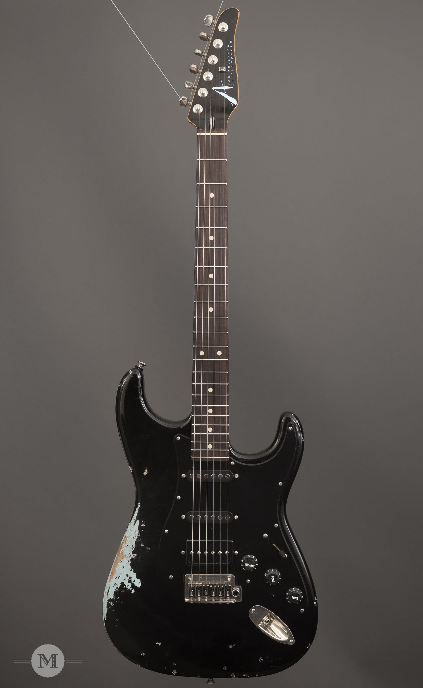 Tom Anderson Electric Guitars - Icon Classic - Black over Sonic Blue In-Distress Level 3