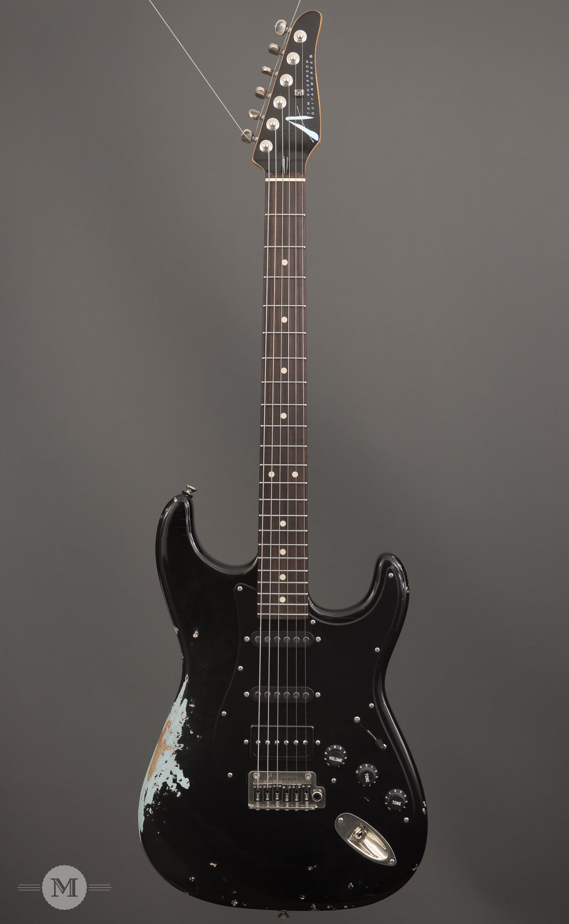 Tom Anderson Electric Guitars - Icon Classic - Black over Sonic Blue In-Distress Level 3