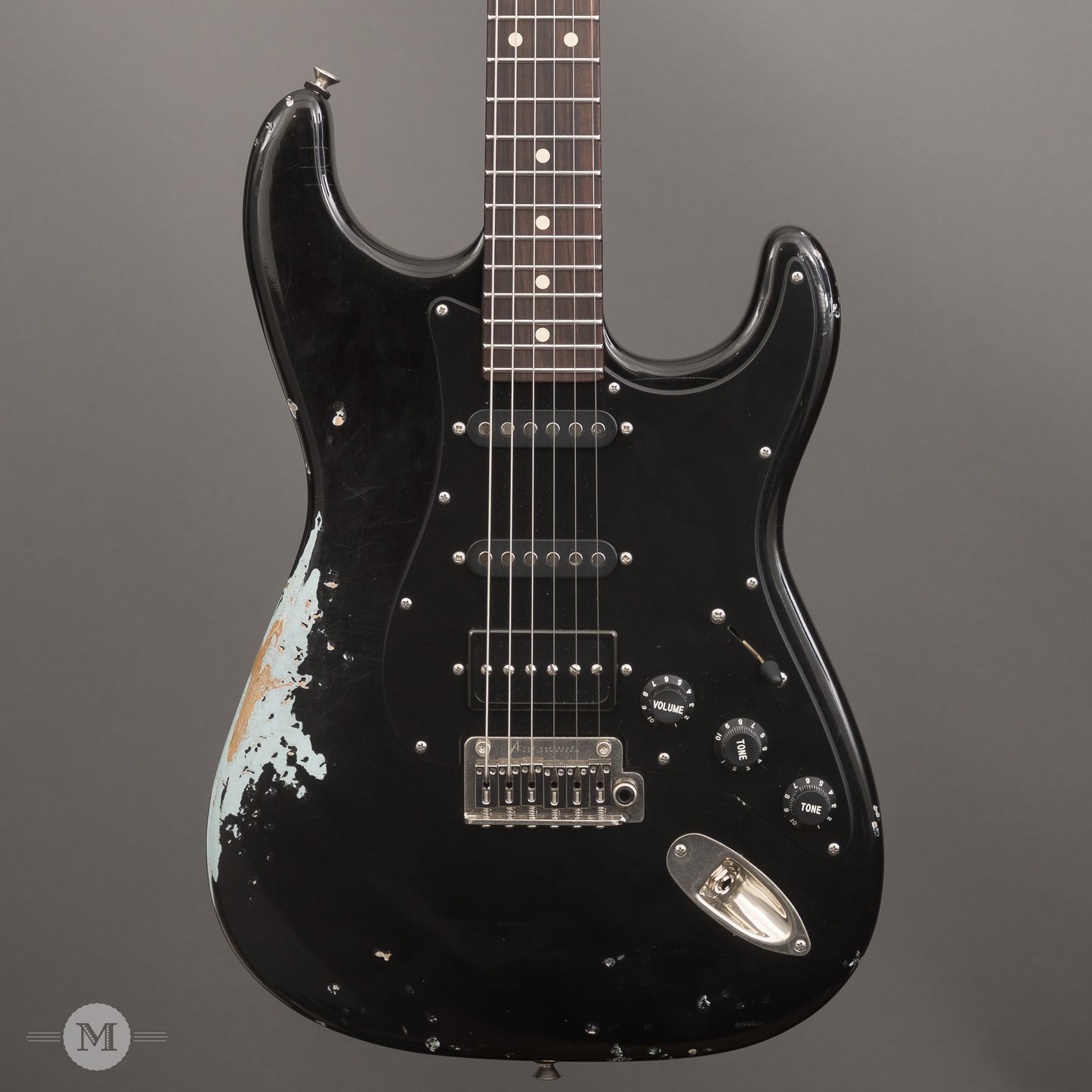 Tom Anderson Electric Guitars - Icon Classic - Black over Sonic Blue In-Distress Level 3