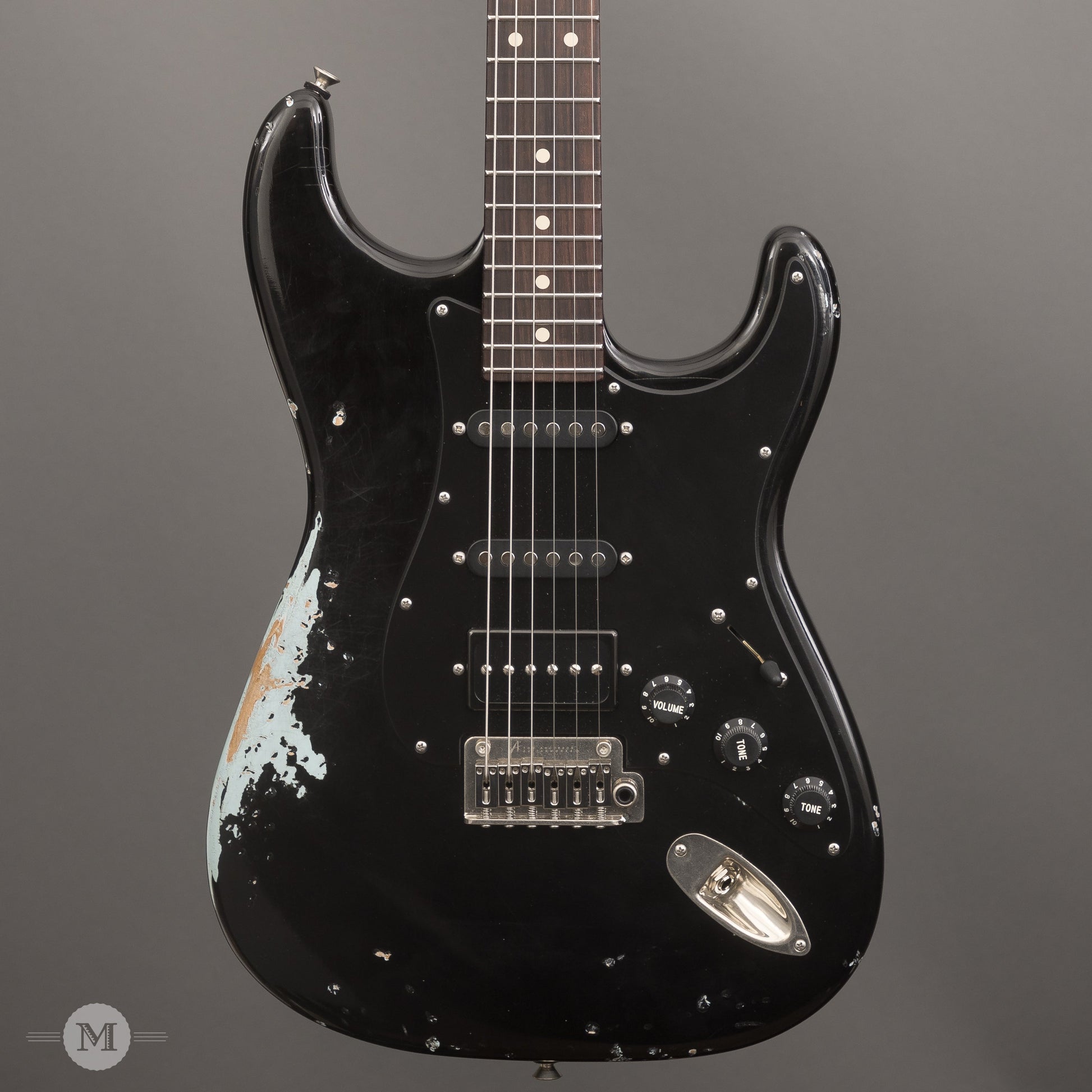 Tom Anderson Electric Guitars - Icon Classic - Black over Sonic Blue In-Distress Level 3