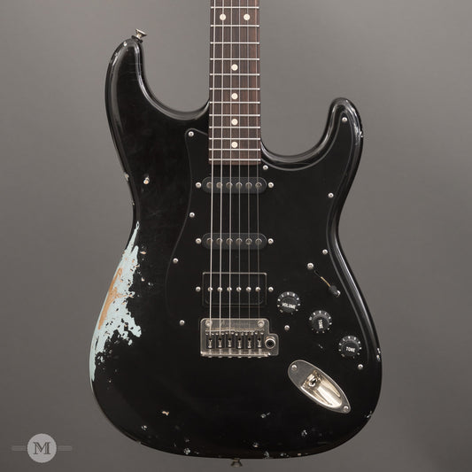Tom Anderson Electric Guitars - Icon Classic - Black over Sonic Blue In-Distress Level 3