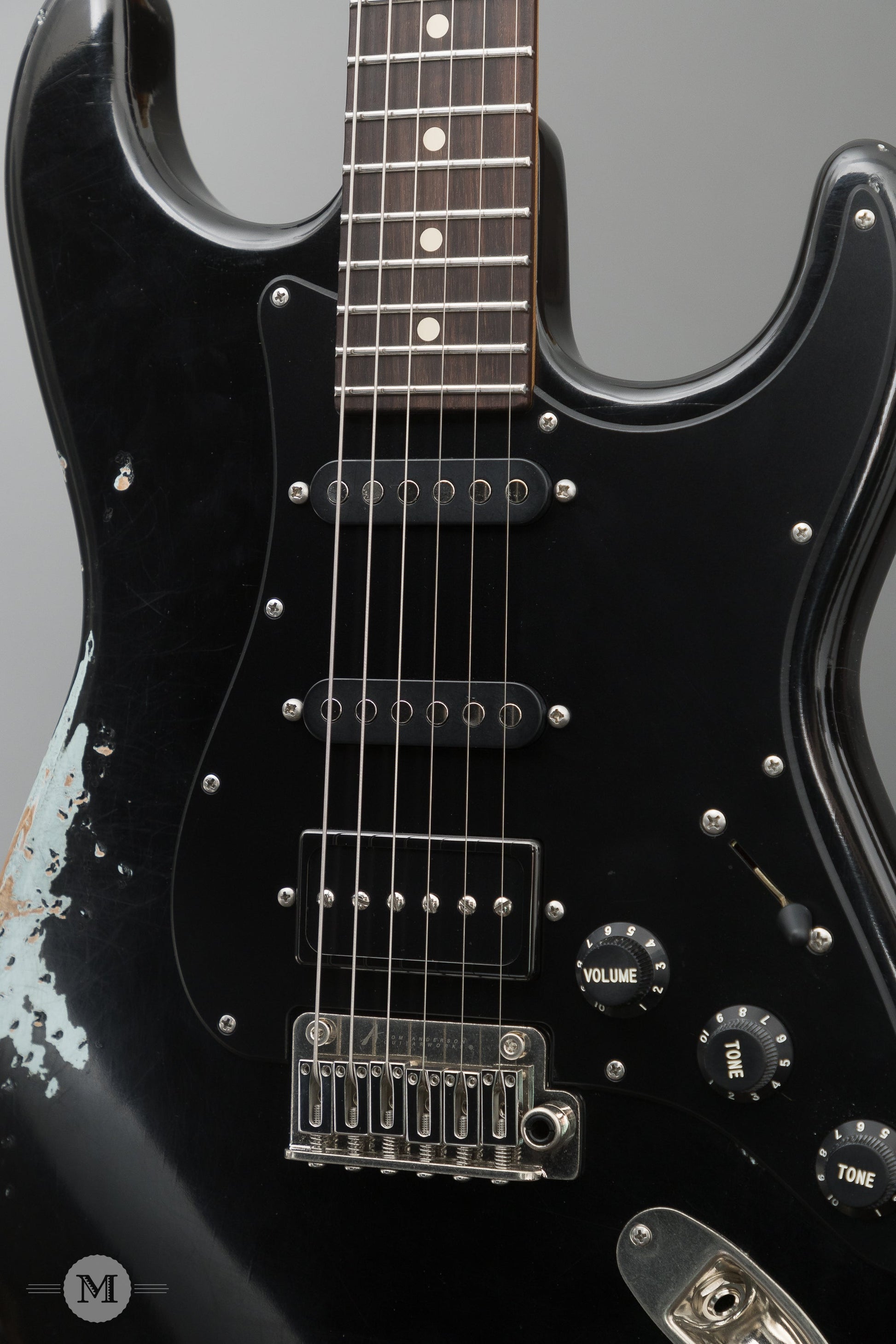 Tom Anderson Electric Guitars - Icon Classic - Black over Sonic Blue In-Distress Level 3