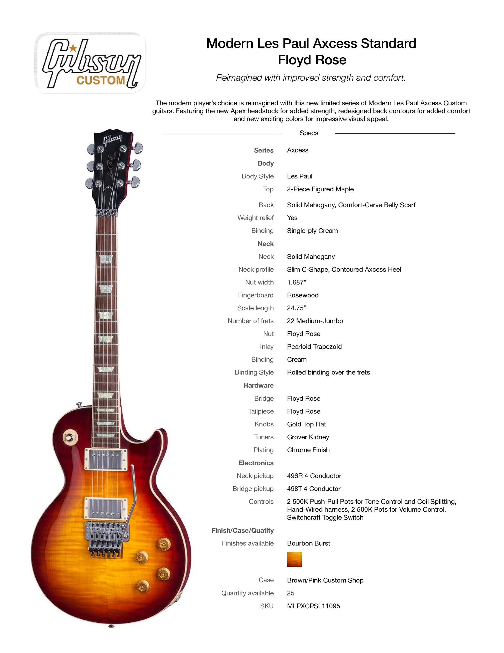 2017 Gibson Custom Shop Modern Les Paul Axcess Standard Floyd Rose Bourbon Burst Flametop!