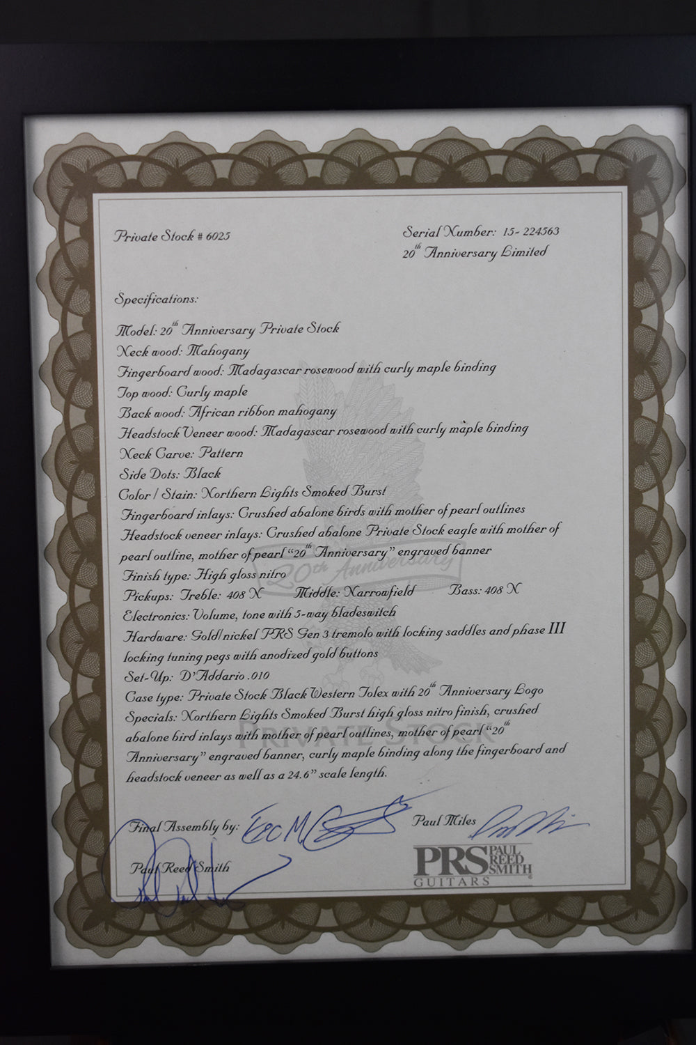 2015 Paul Reed Smith Private Stock 20th Anniversary Limited