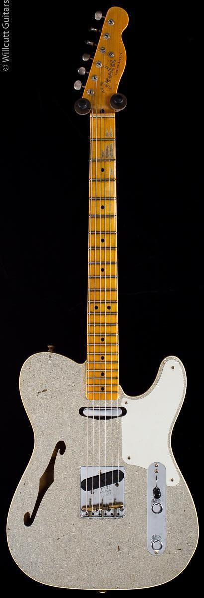 Fender Custom Shop Roasted Pine Double Esquire Custom Thinline Silver Sparkle