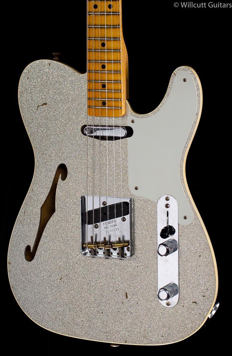 Fender Custom Shop Roasted Pine Double Esquire Custom Thinline Silver Sparkle
