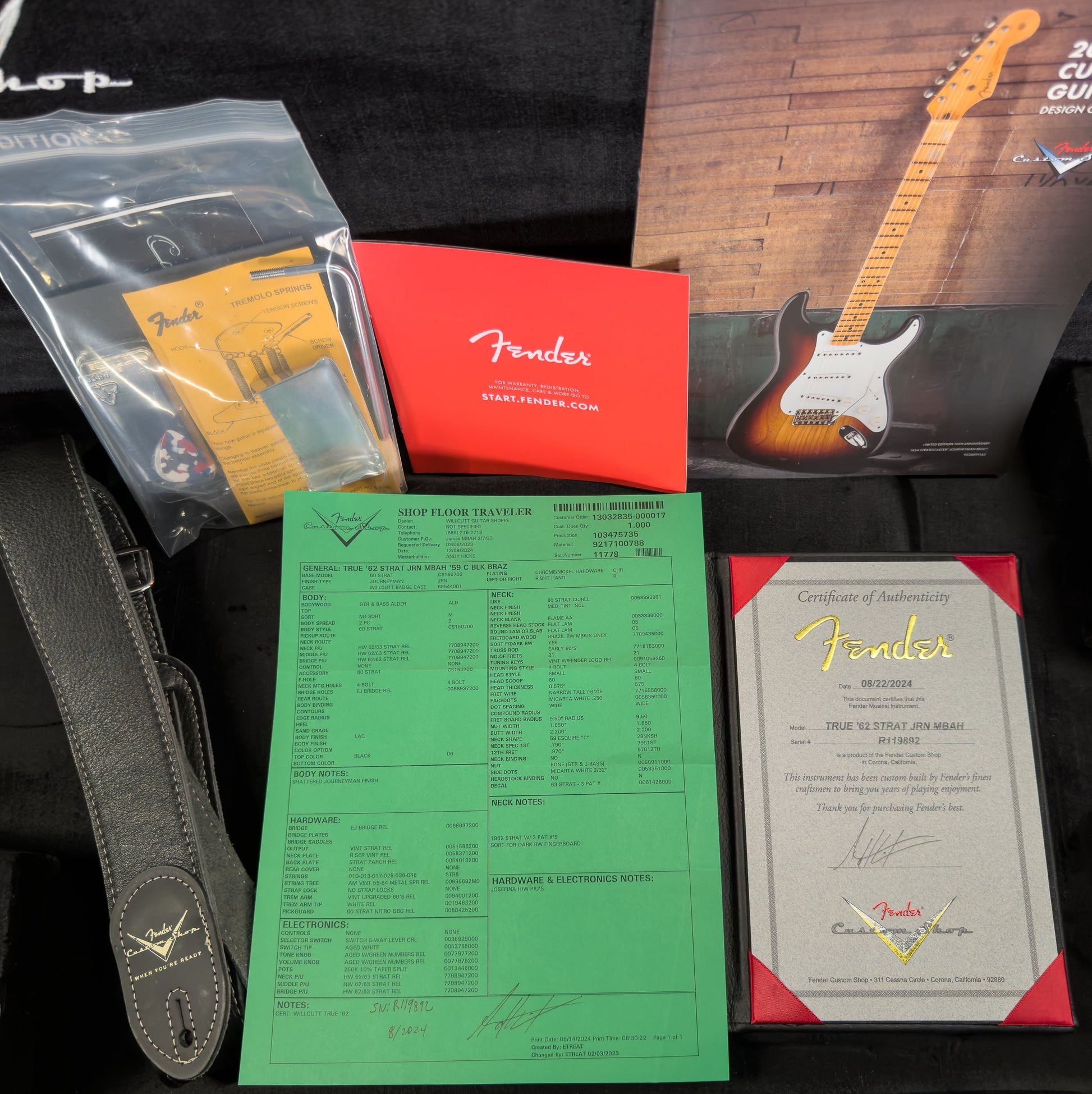 Fender Custom Shop Masterbuilt Andy Hicks True '62 Strat Journeyman Black Brazilian 59 C (892)