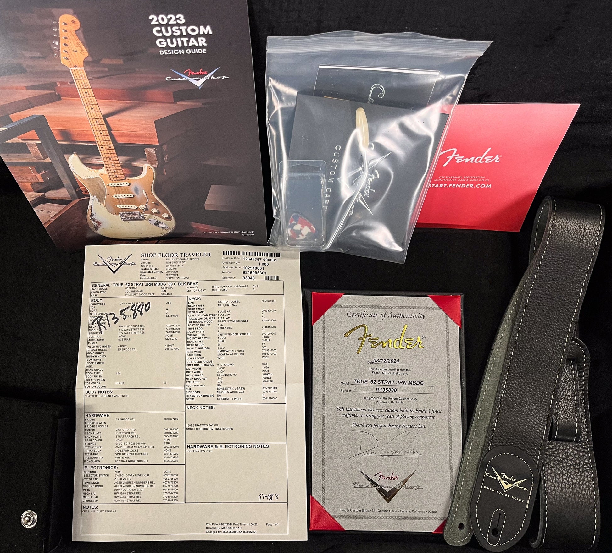 Fender Custom Shop Masterbuilt Dennis Galuzska True '62 Strat Journeyman Relic Black Brazilian 59 C (880)
