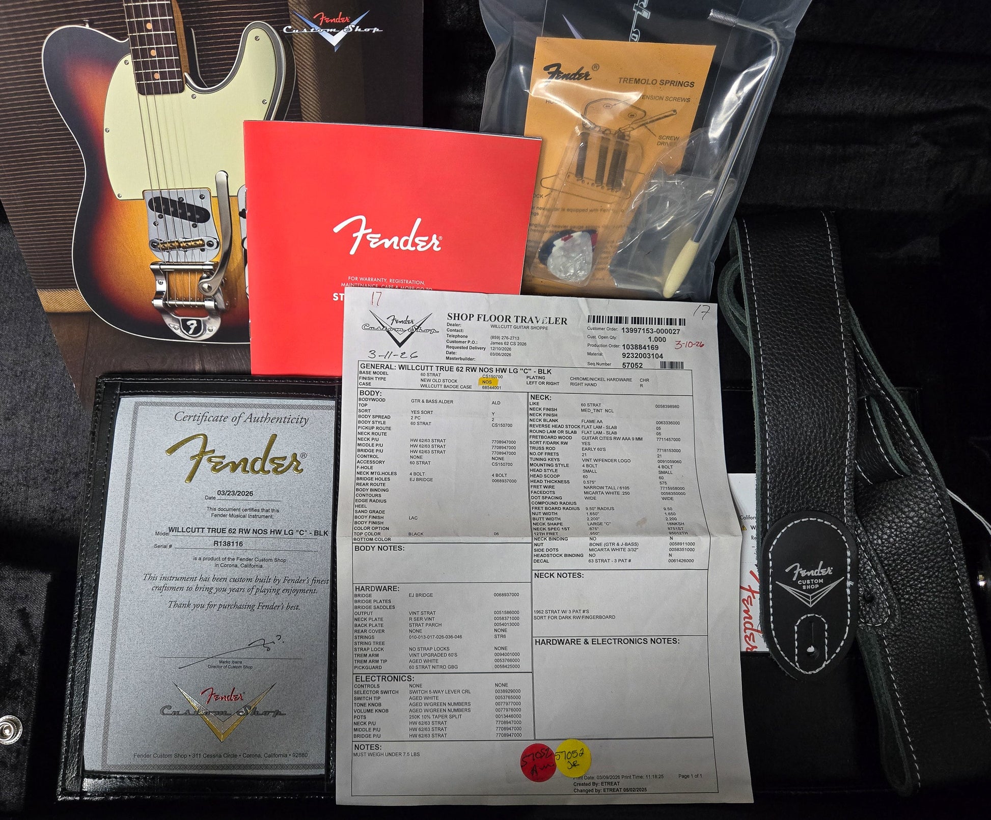 Fender Custom Shop Willcutt True '62 Stratocaster NOS Black Large "C" (116)