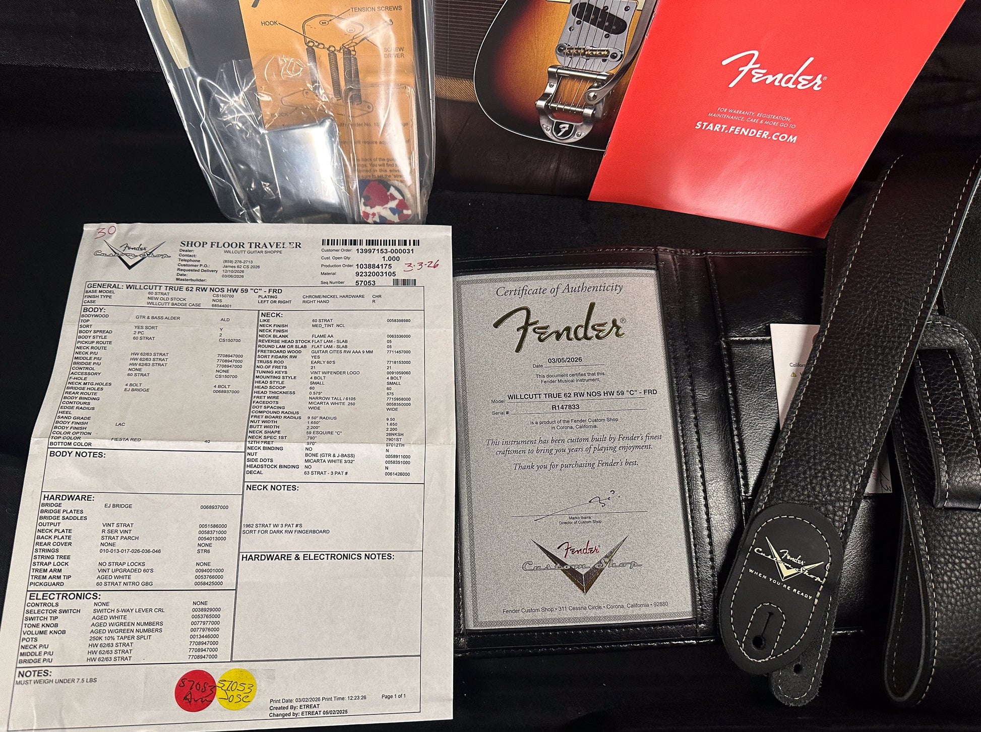 Fender Custom Shop Willcutt True '62 Stratocaster NOS Fiesta Red 59 "C" (833)