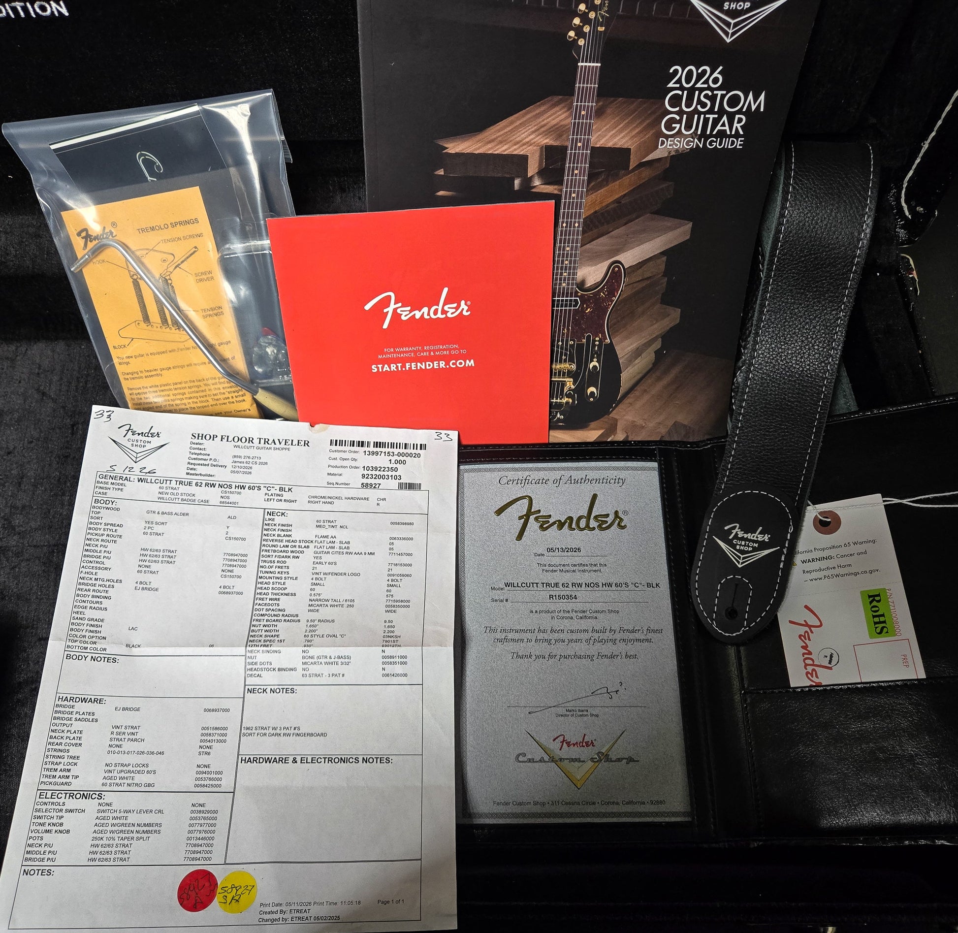 Fender Custom Shop Willcutt True '62 Stratocaster NOS Black 60s "C"  (354)