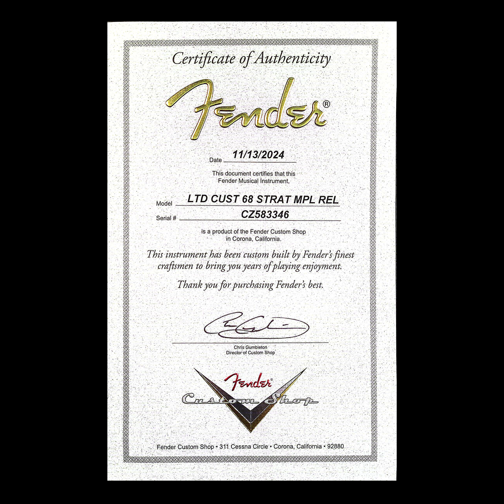 Fender Custom Shop 1968 RI Stratocaster Limited Relic - 3-Tone Sunburst