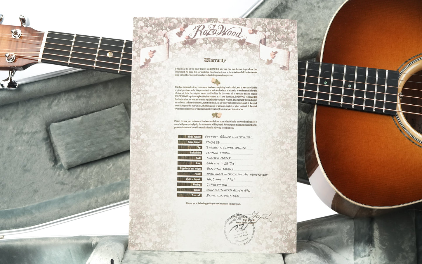 Rozawood Custom GA Flamed Maple Bearclaw Alpine Spruce