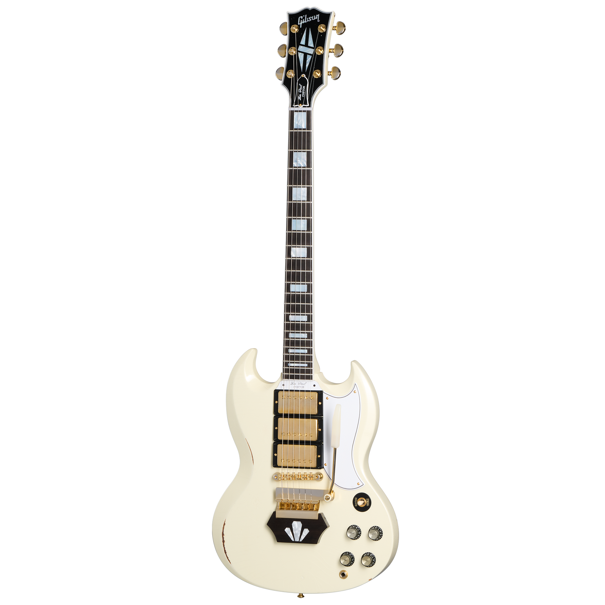 Gibson Custom 1962 Les Paul SG Custom Reissue with Ebony Block, Light Aged, Vintage White, Exclusive