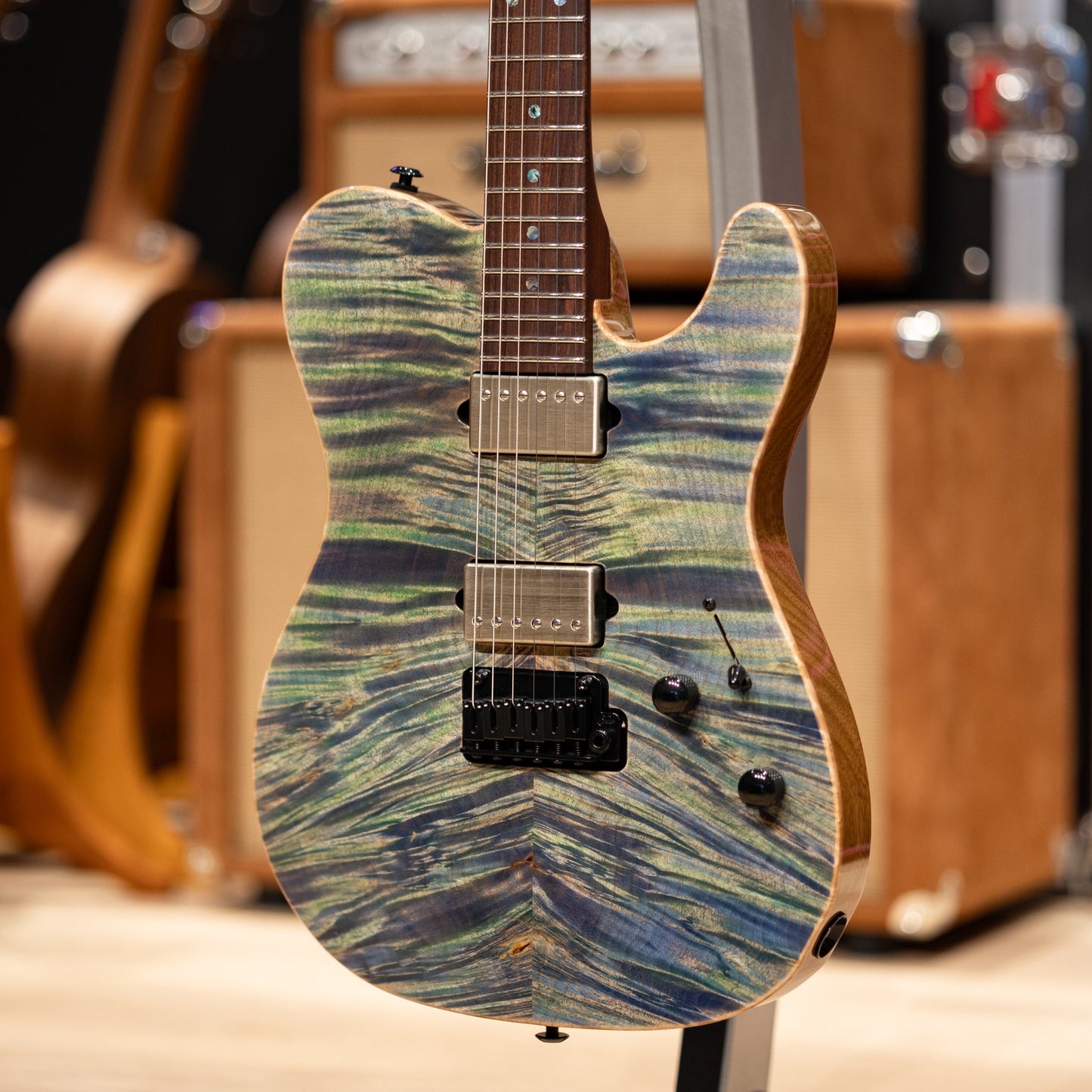 Suhr Custom Modern T Waterfall Burl Maple/Black Limba - Trans Algae