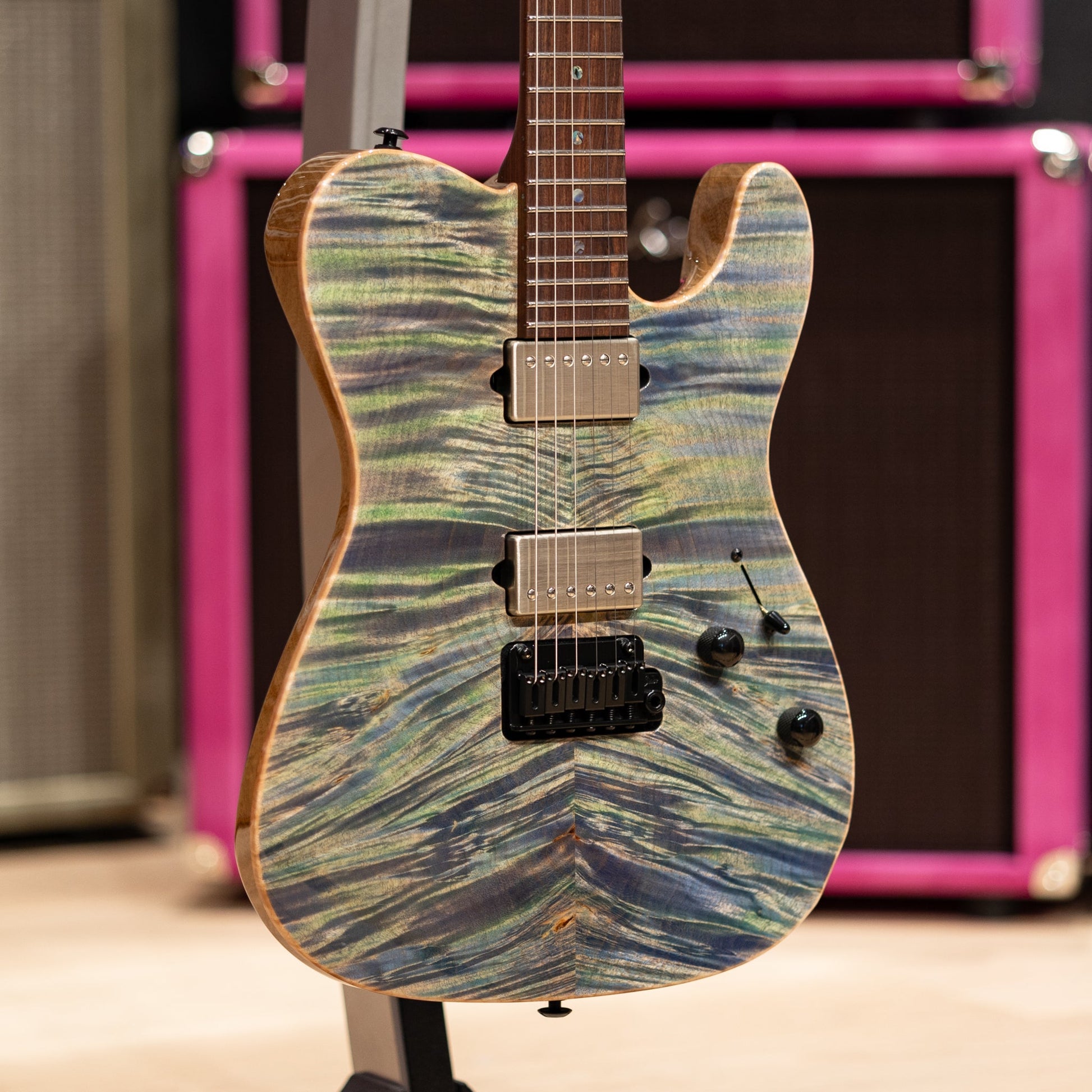 Suhr Custom Modern T Waterfall Burl Maple/Black Limba - Trans Algae