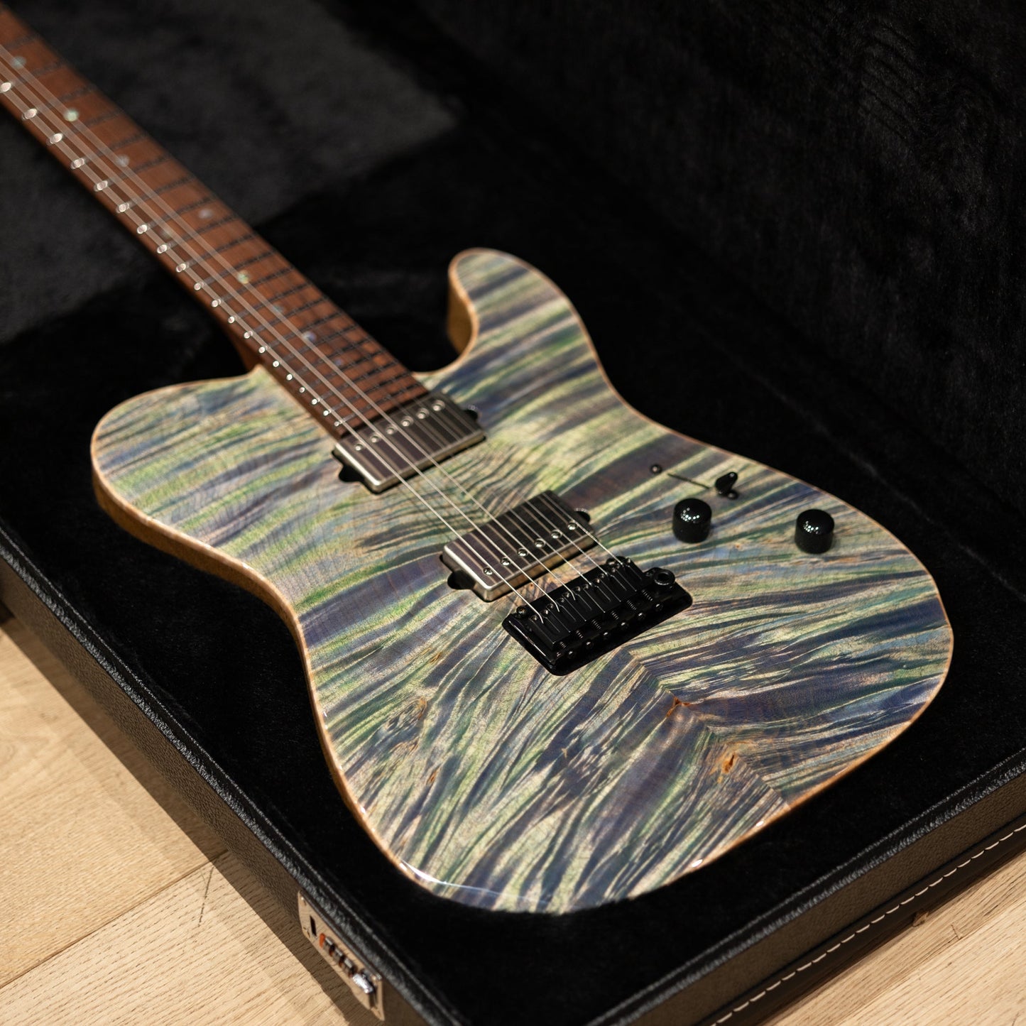 Suhr Custom Modern T Waterfall Burl Maple/Black Limba - Trans Algae