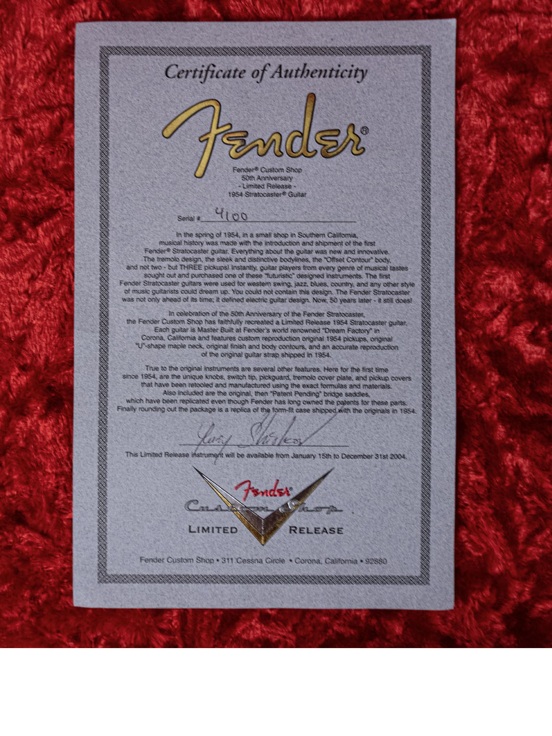 SOLD - Fender Custom Shop 1954 Strat 50th Anniversary Yuriy Shishkov Masterbuilt NOS – USA 2004