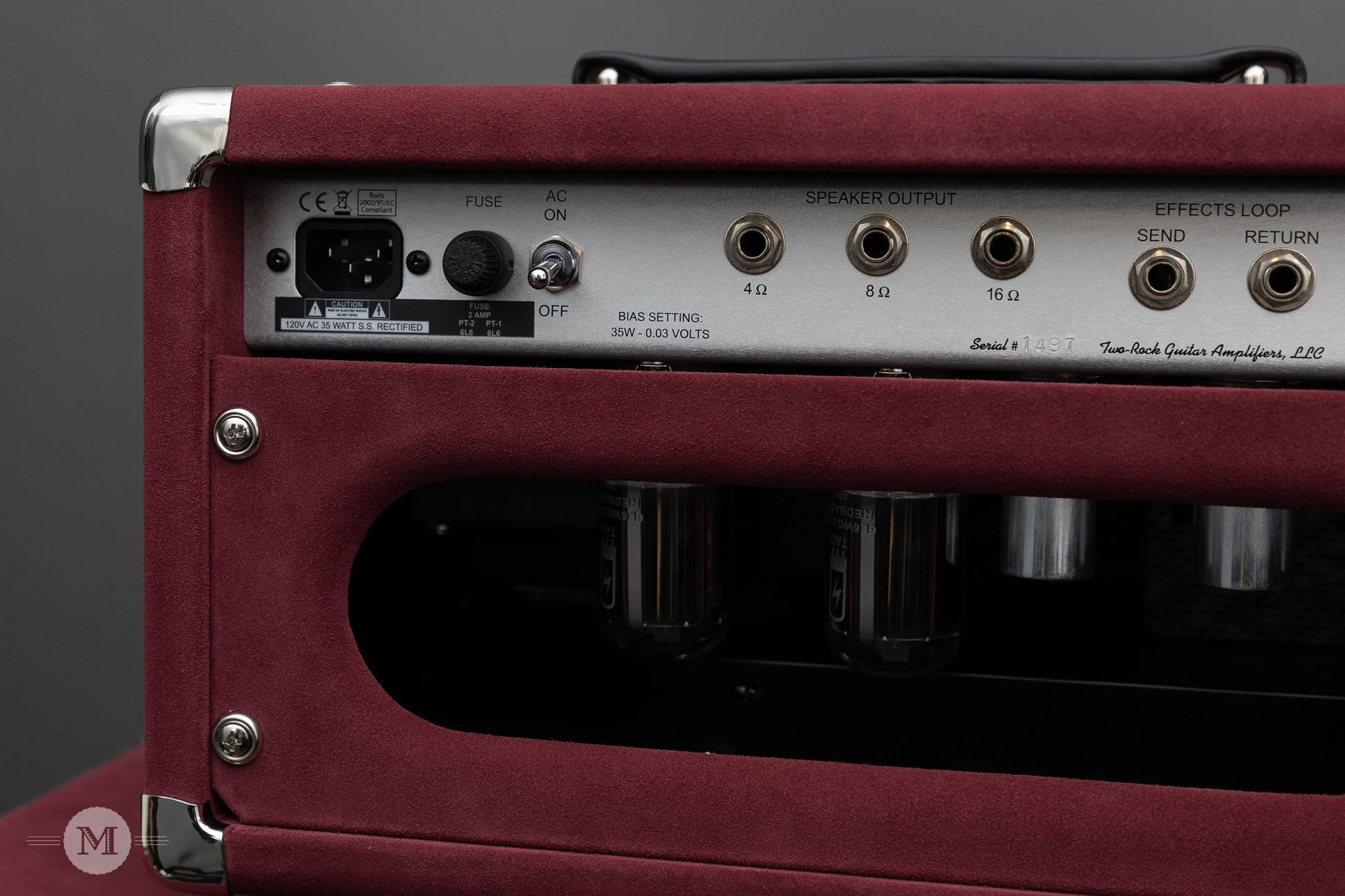 Two-Rock Amplifiers - Studio Signature Head (Silver Chassis) and Matching 1x12" Open-Back Cabinet - Burgundy Suede w/Sparkle Matrix Cloth Cloth