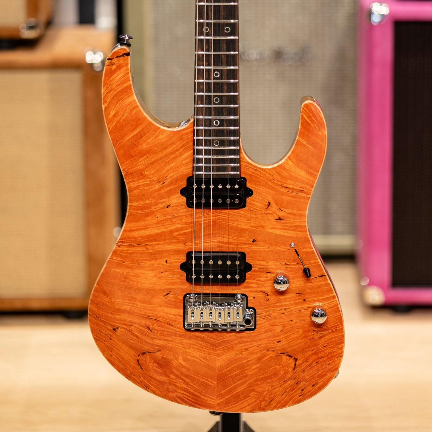 Suhr Custom Modern Waterfall Burl Maple/Black Limba - Trans Orange